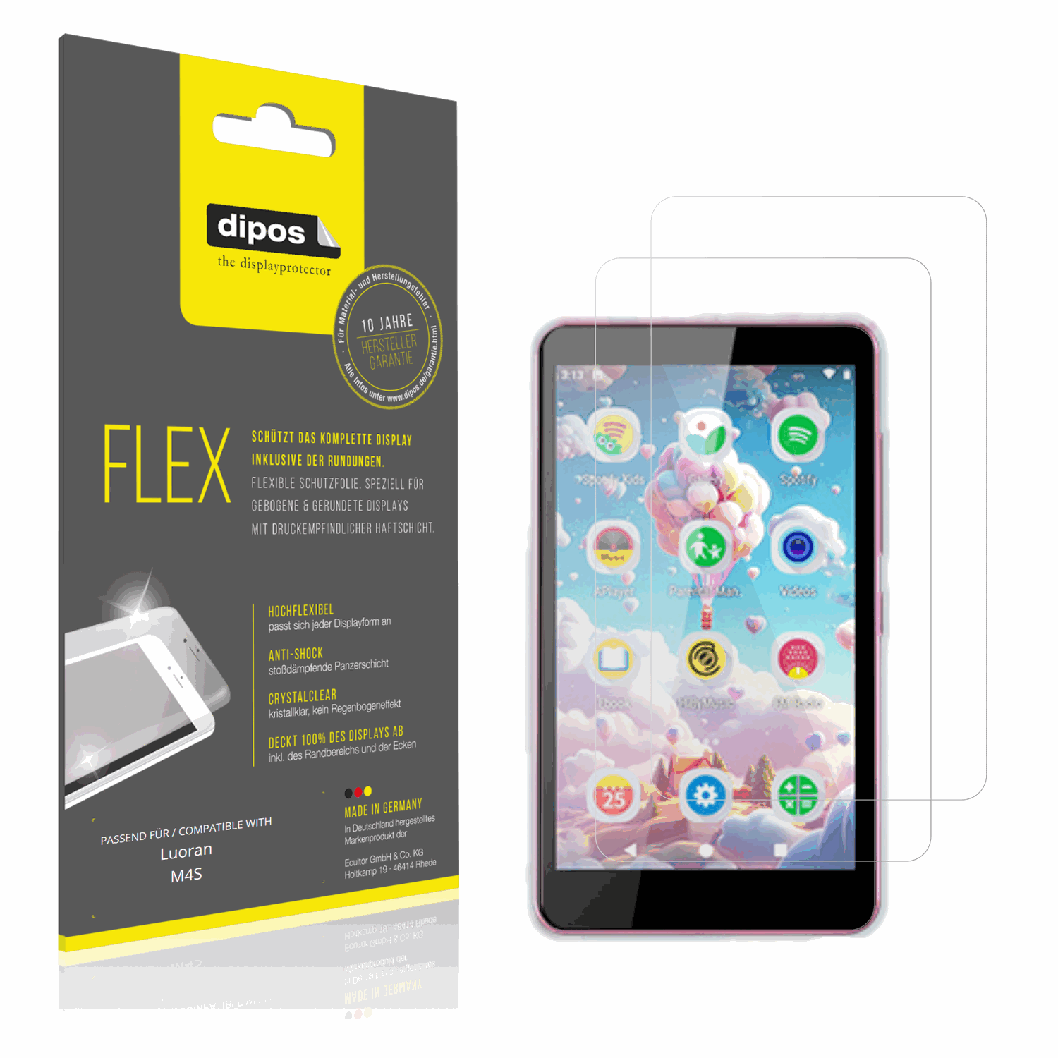 Klare Displayschutzfolie von dipos passend für Luoran M4S, 100% Displayabdeckung und blasenfreie Montage