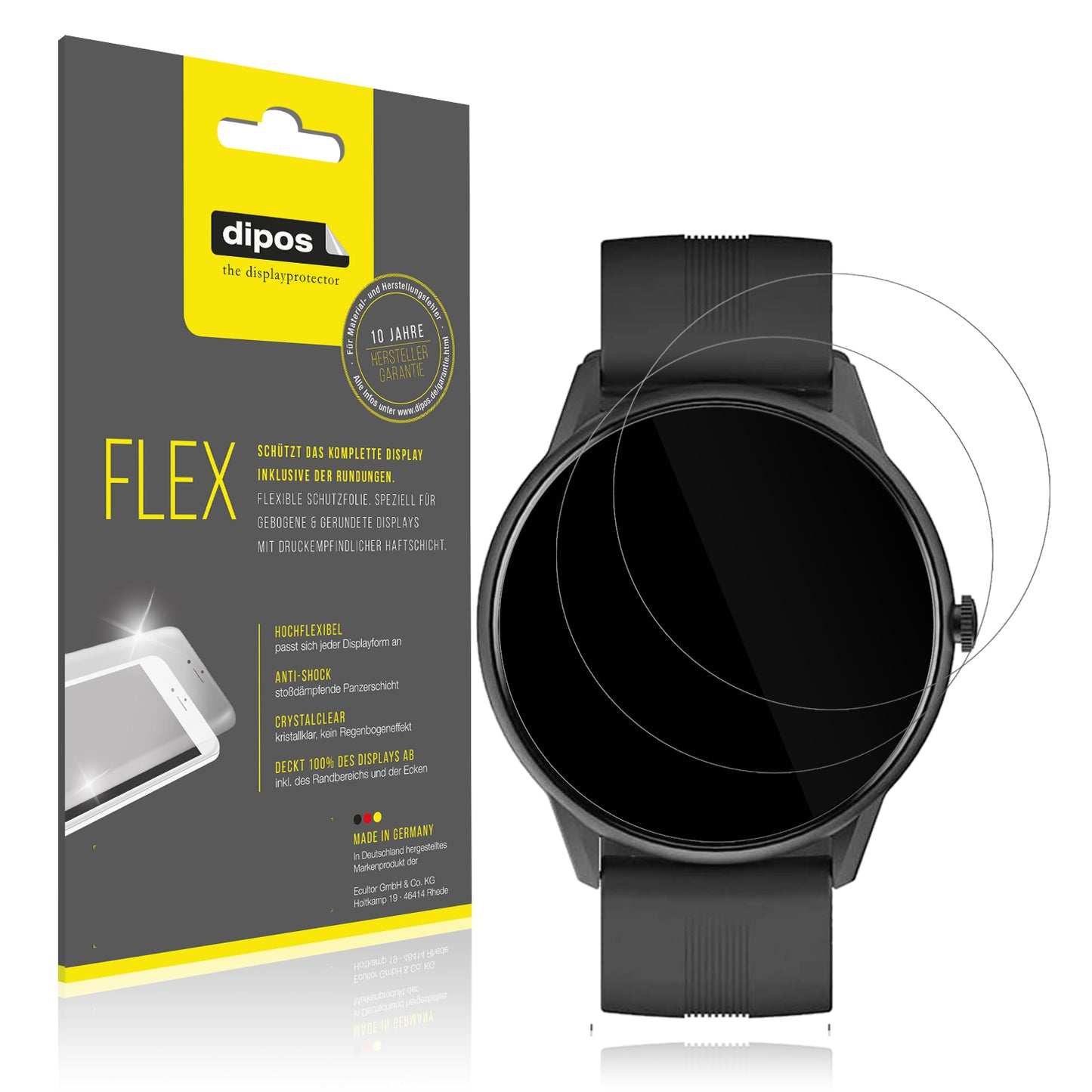Klare Displayschutzfolie von dipos passend für Lytimes 1,3 Zoll Smartwatch, 100% Displayabdeckung und blasenfreie Montage