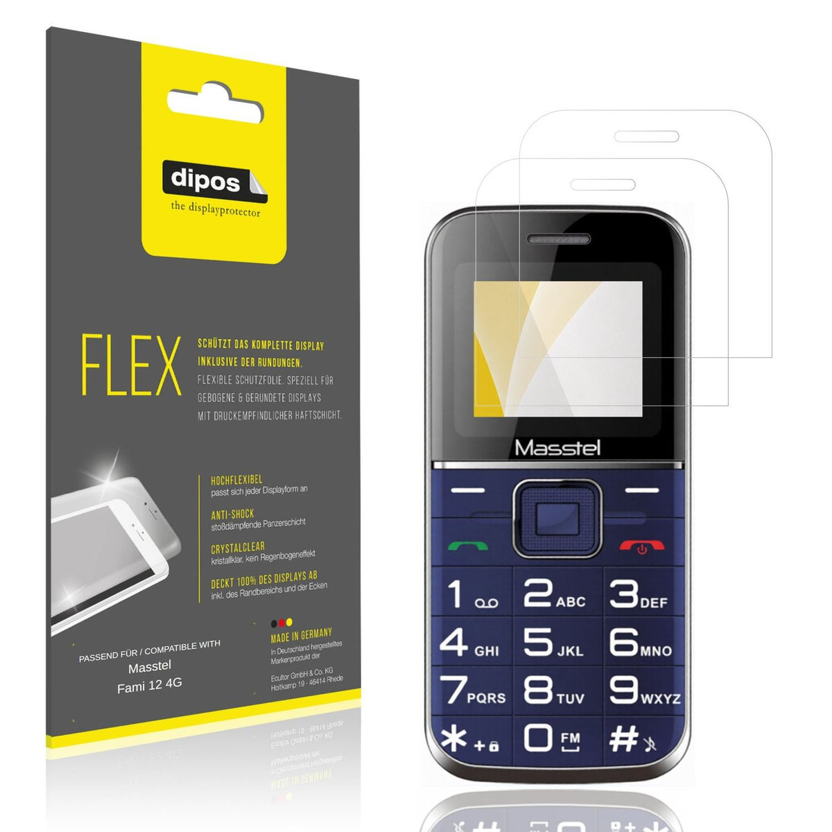 Klare Displayschutzfolie von dipos passend für Masstel Fami 12 4G, 100% Displayabdeckung und blasenfreie Montage