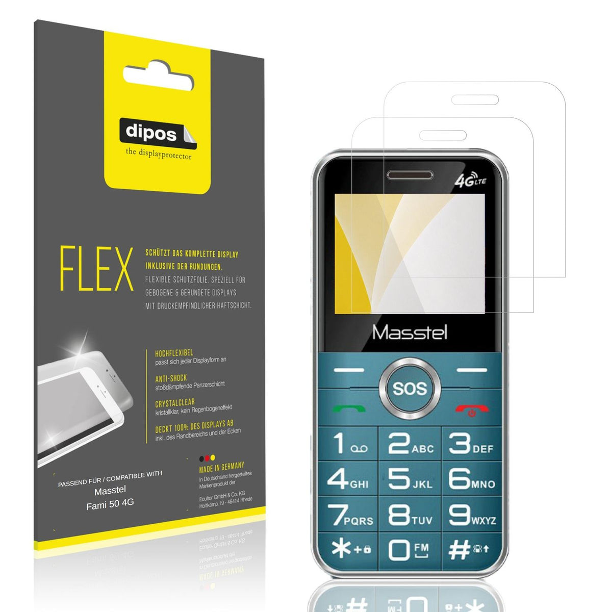 Klare Displayschutzfolie von dipos passend für Masstel Fami 50 4G, 100% Displayabdeckung und blasenfreie Montage