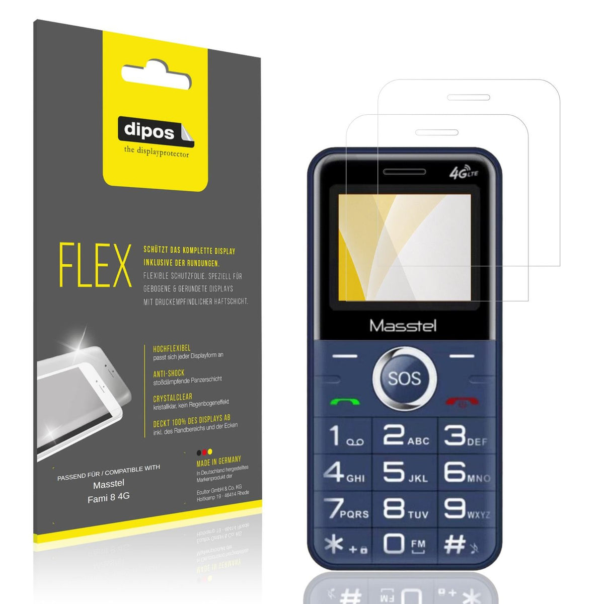 Klare Displayschutzfolie von dipos passend für Masstel Fami 8 4G, 100% Displayabdeckung und blasenfreie Montage