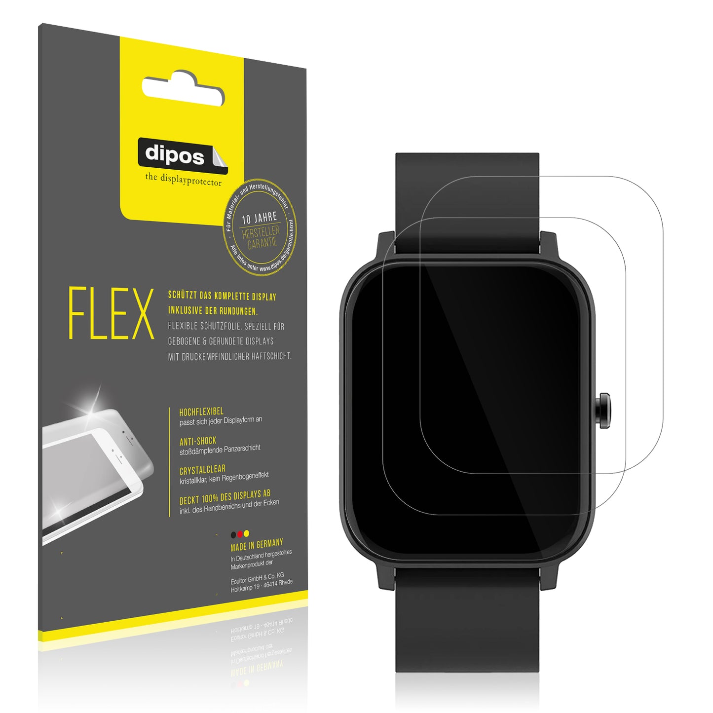 Klare Displayschutzfolie von dipos passend für Matast Smartwatch, 100% Displayabdeckung und blasenfreie Montage