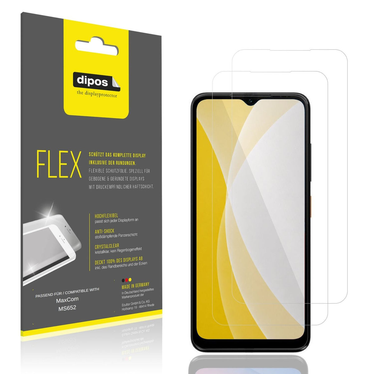 Klare Displayschutzfolie von dipos passend für MaxCom MS652, 100% Displayabdeckung und blasenfreie Montage