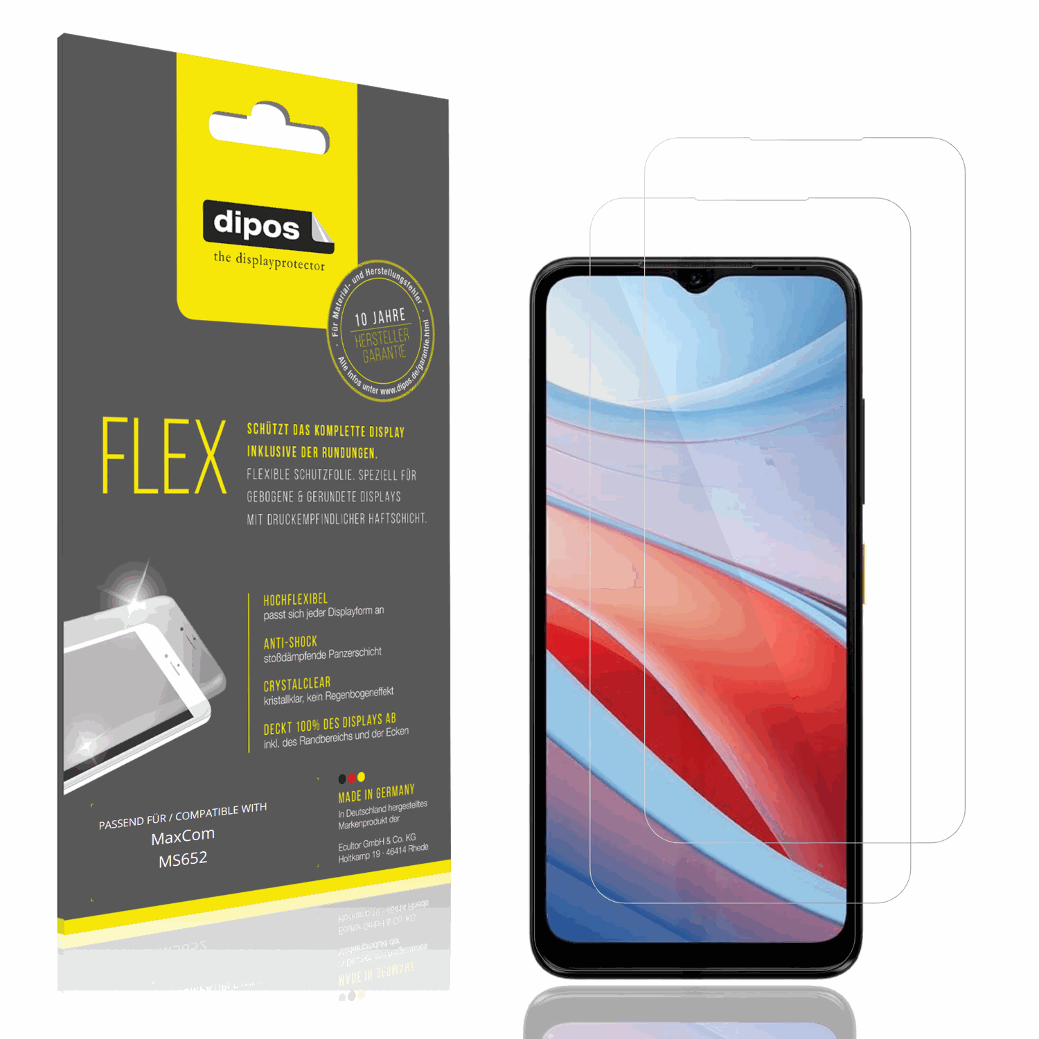 Klare Displayschutzfolie von dipos passend für MaxCom MS652, 100% Displayabdeckung und blasenfreie Montage