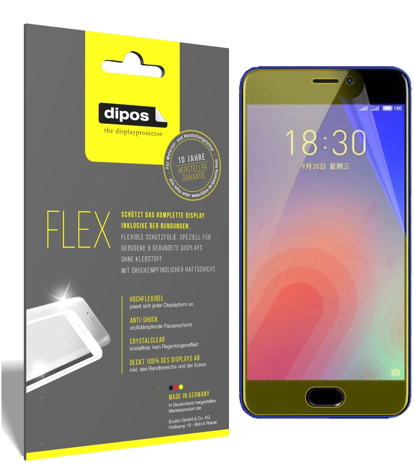 Klare Displayschutzfolie von dipos passend für Meizu M6, 100% Displayabdeckung und blasenfreie Montage