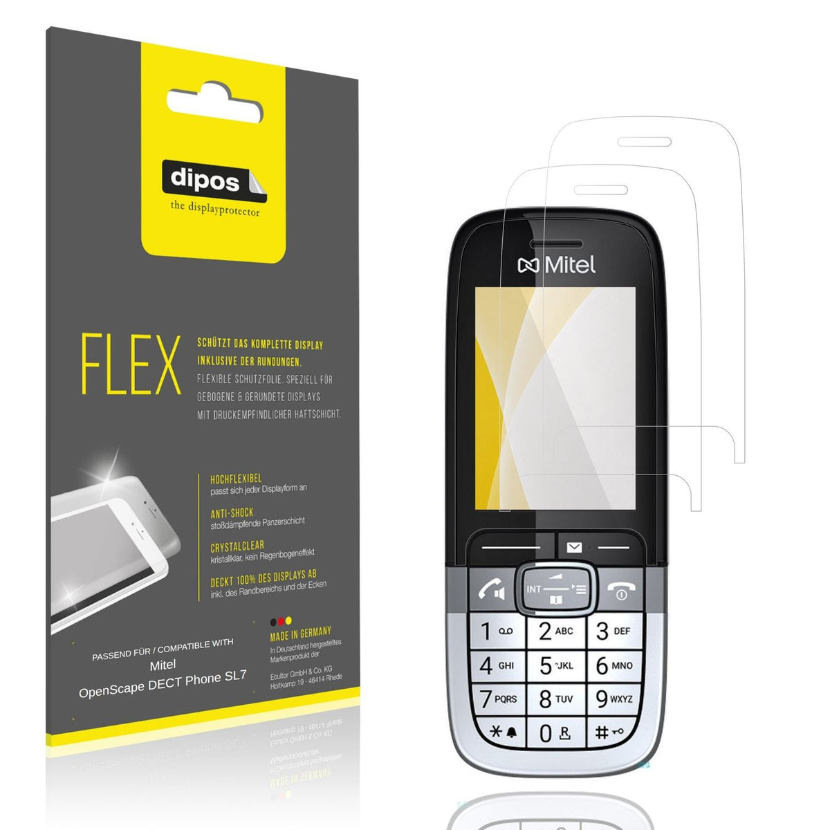 Klare Displayschutzfolie von dipos passend für Mitel OpenScape DECT Phone SL7, 100% Displayabdeckung und blasenfreie Montage