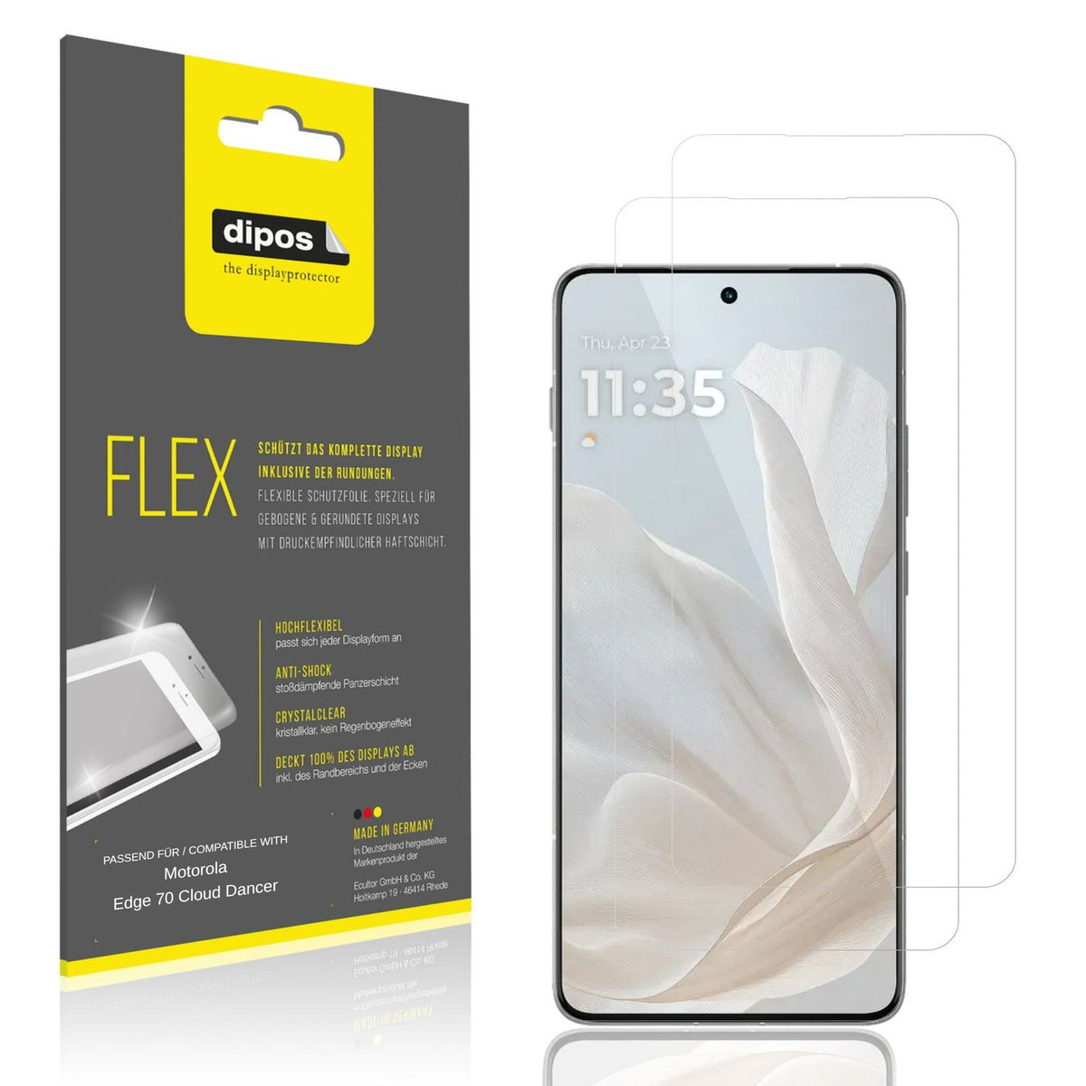 Klare Displayschutzfolie von dipos passend für Motorola Edge 70 Cloud Dancer, 100% Displayabdeckung und blasenfreie Montage