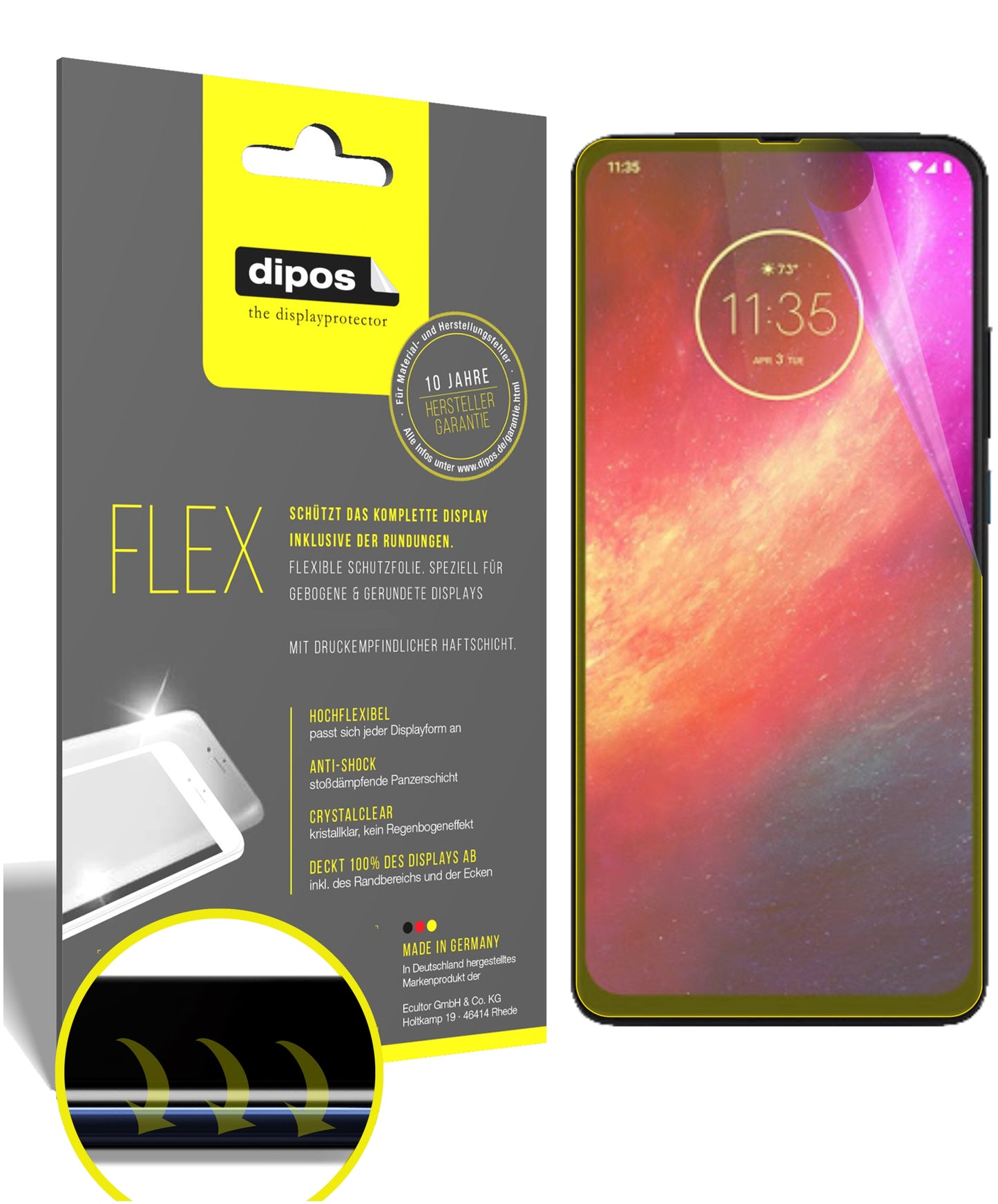 Klare Displayschutzfolie von dipos passend für Motorola Moto One Hyper, 100% Displayabdeckung und blasenfreie Montage
