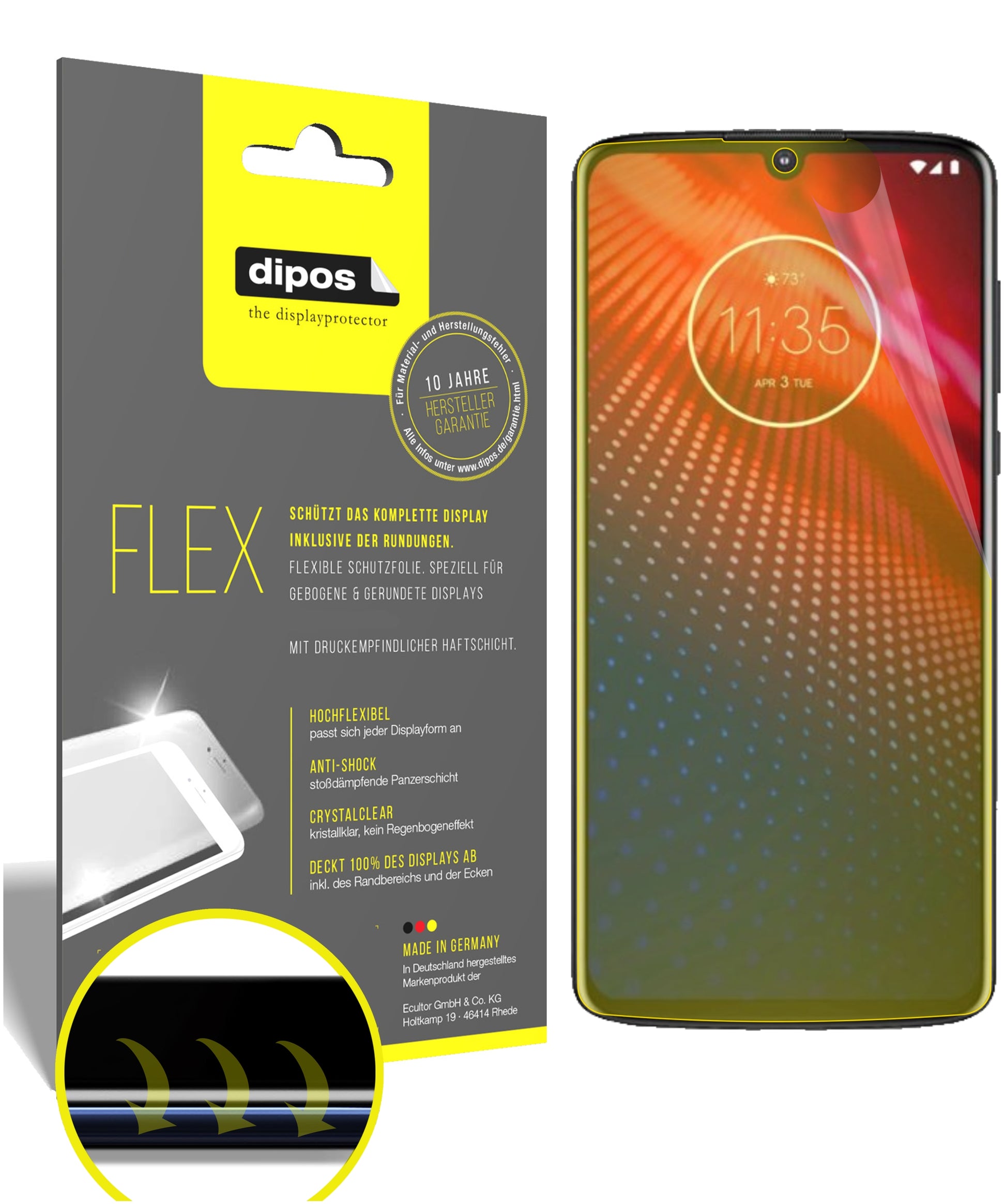 Klare Displayschutzfolie von dipos passend für Motorola Moto Z4, 100% Displayabdeckung und blasenfreie Montage
