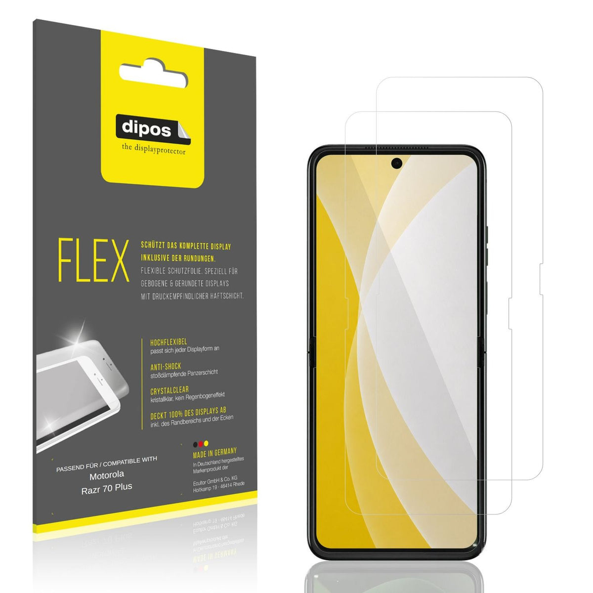 Klare Displayschutzfolie von dipos passend für Motorola Razr 70 Plus Innenseite, 100% Displayabdeckung und blasenfreie Montage