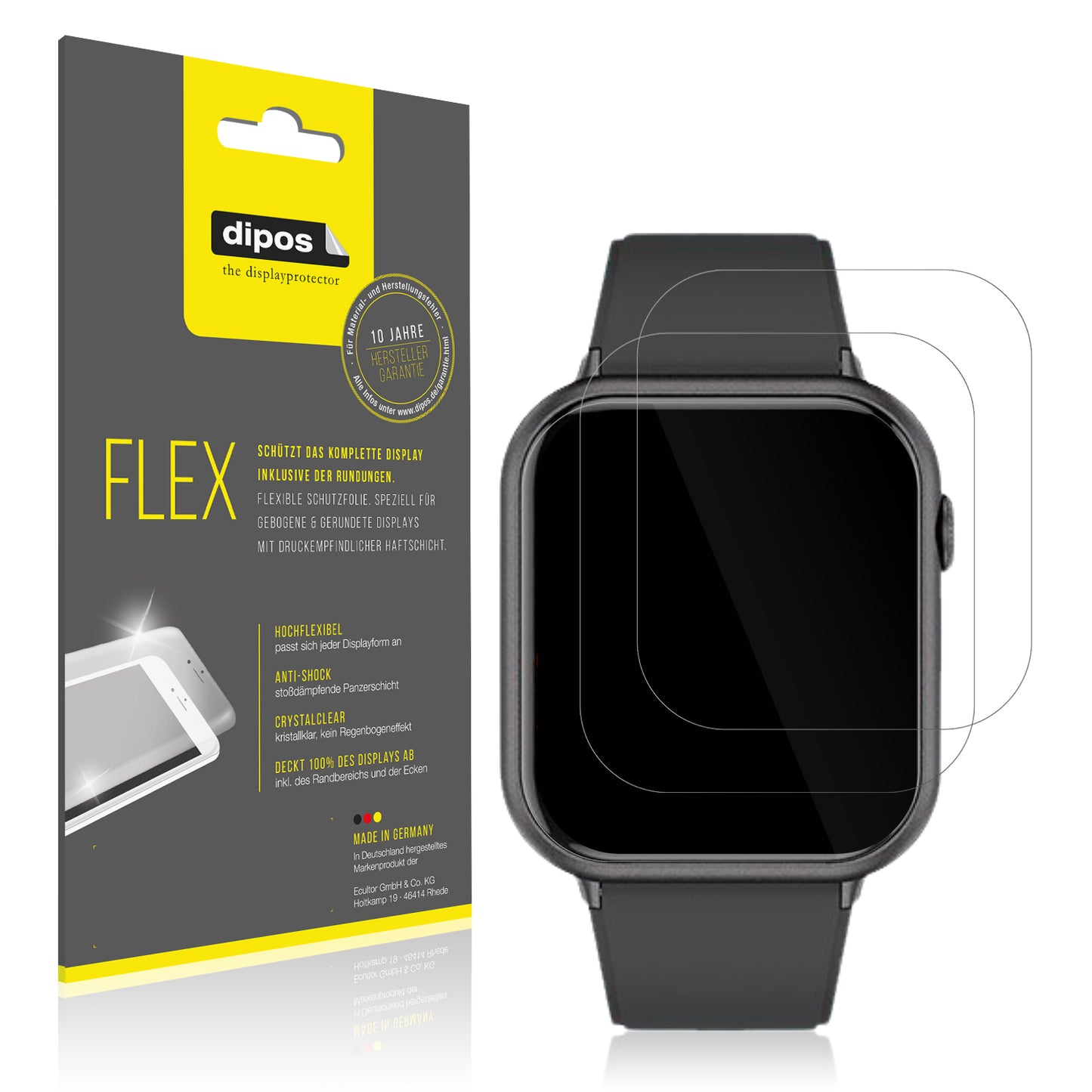 Klare Displayschutzfolie von dipos passend für Mutoy Smartwatch 1.83 Zoll, 100% Displayabdeckung und blasenfreie Montage