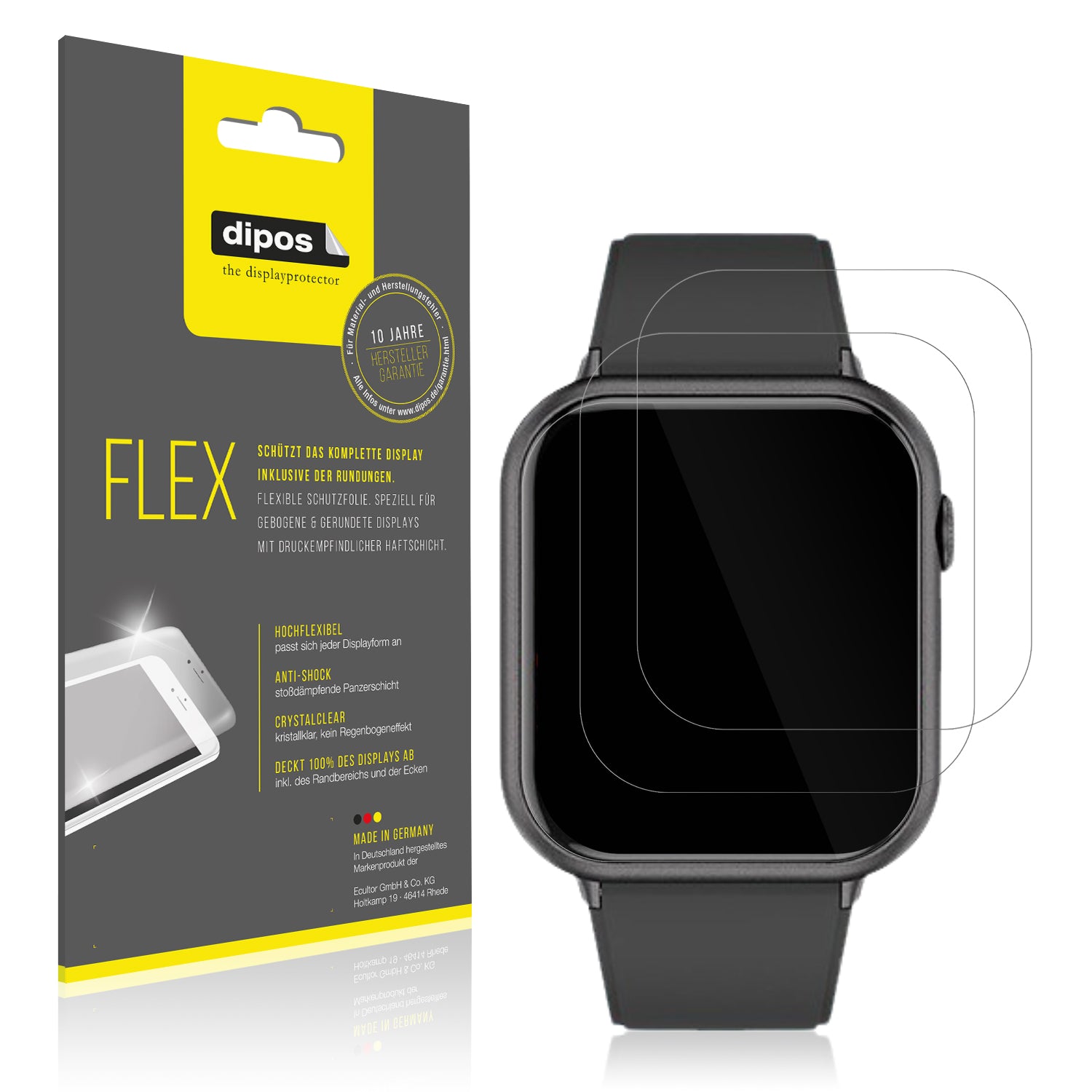Klare Displayschutzfolie von dipos passend für Mutoy Smartwatch 1.83 Zoll, 100% Displayabdeckung und blasenfreie Montage