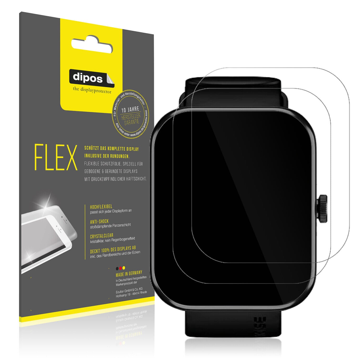 Klare Displayschutzfolie von dipos passend für Noise ColorFit Pulse 2 Max, 100% Displayabdeckung und blasenfreie Montage