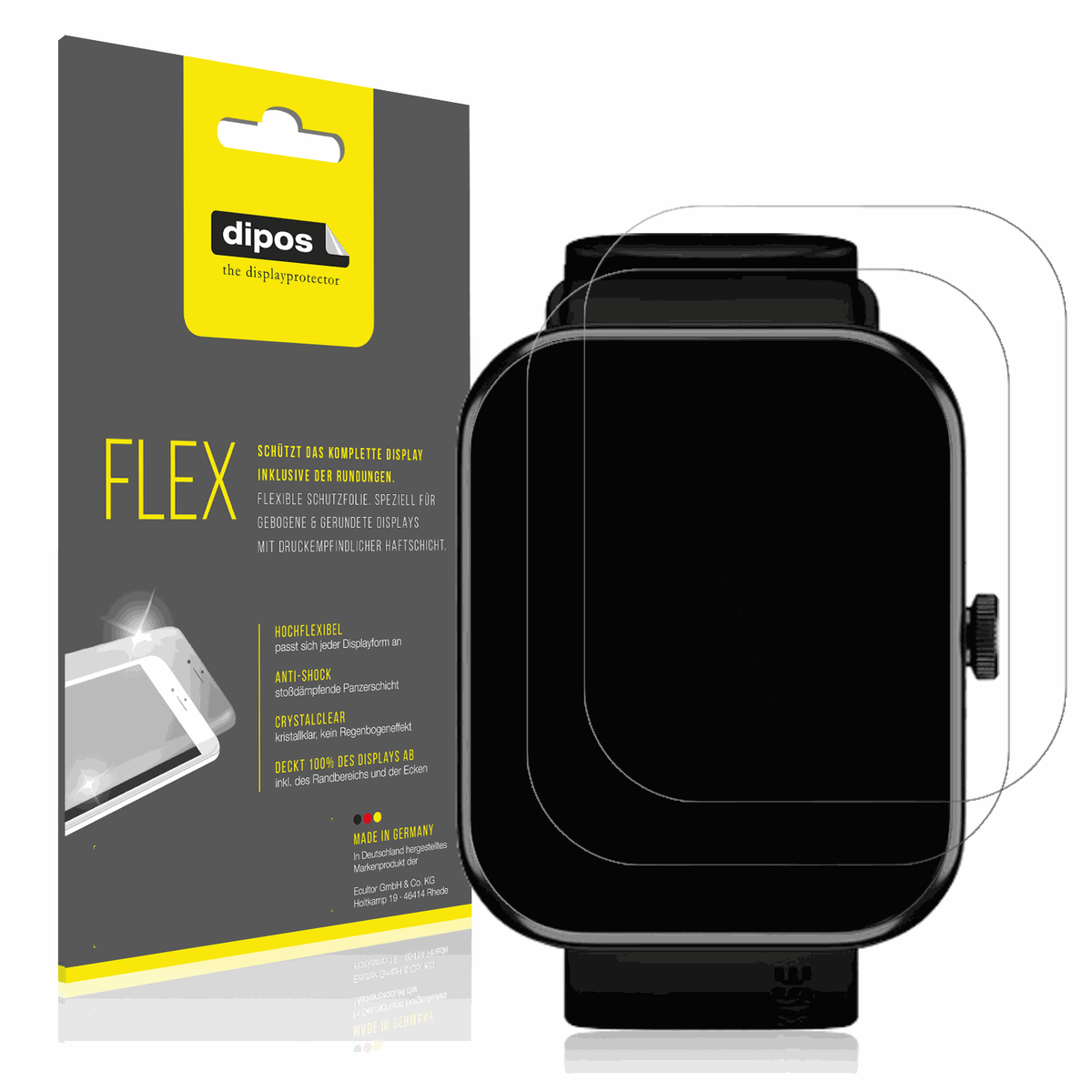 Klare Displayschutzfolie von dipos passend für Noise ColorFit Pulse 2 Max, 100% Displayabdeckung und blasenfreie Montage