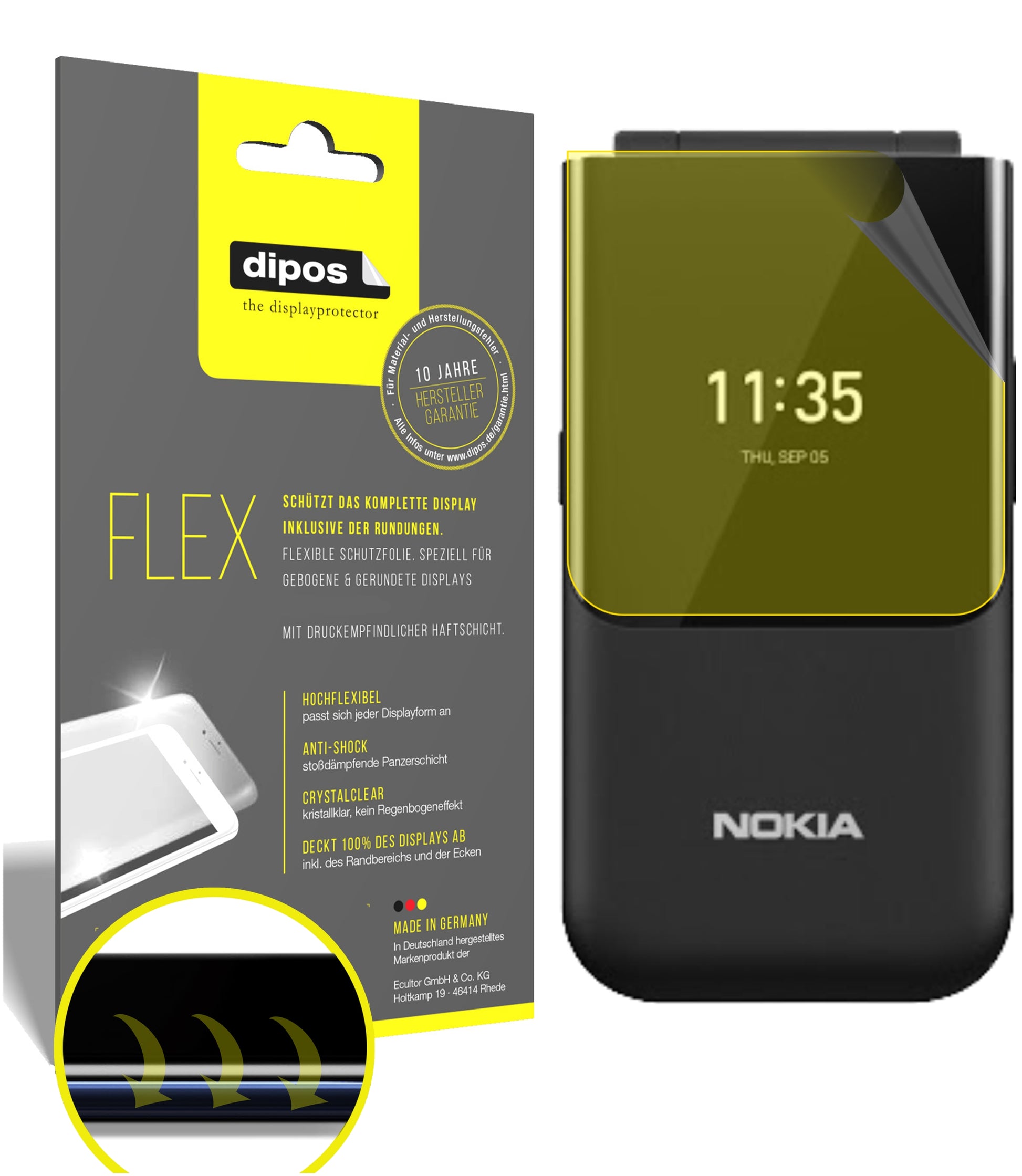 Klare Displayschutzfolie von dipos passend für Nokia 2720 Flip Rückseite, 100% Displayabdeckung und blasenfreie Montage
