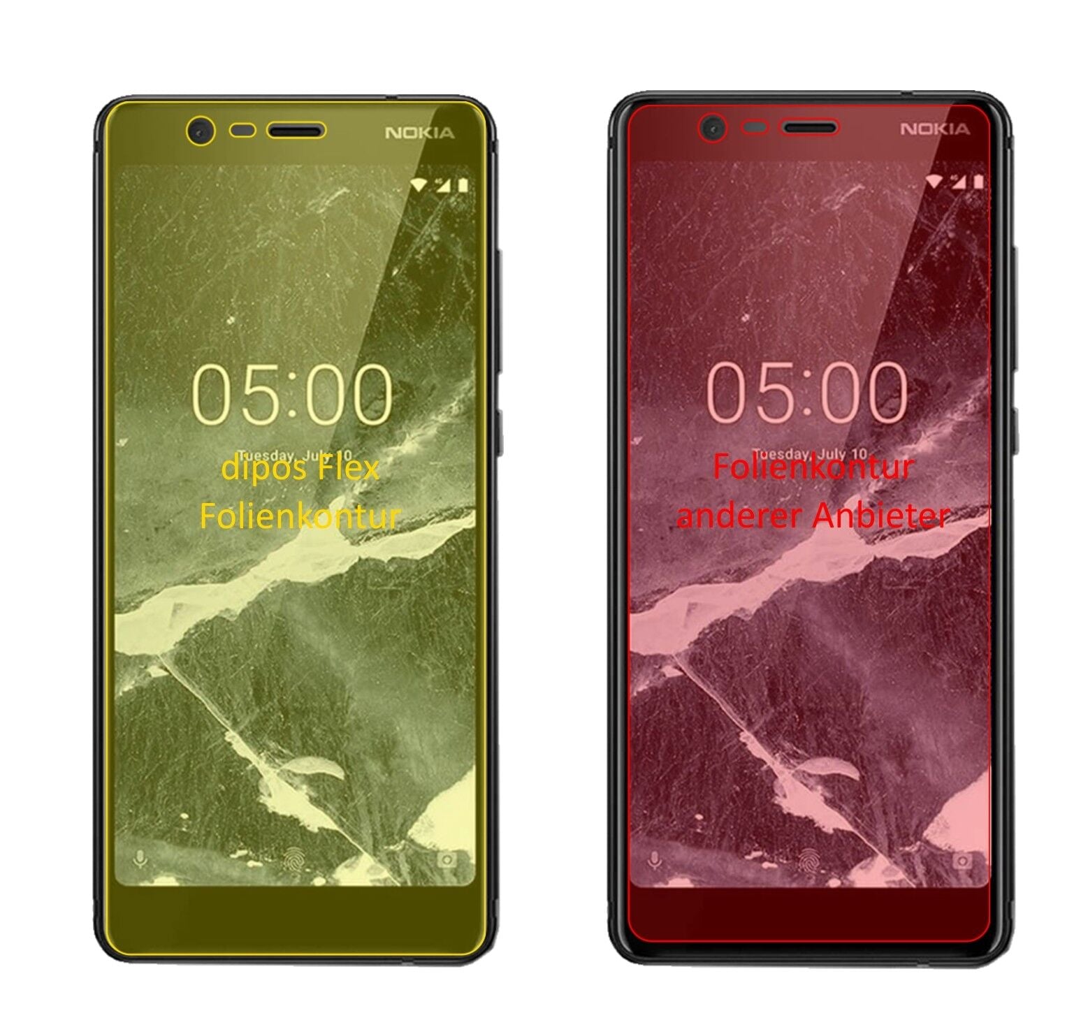 Klare Displayschutzfolie von dipos passend für Nokia 46027, 100% Displayabdeckung und blasenfreie Montage