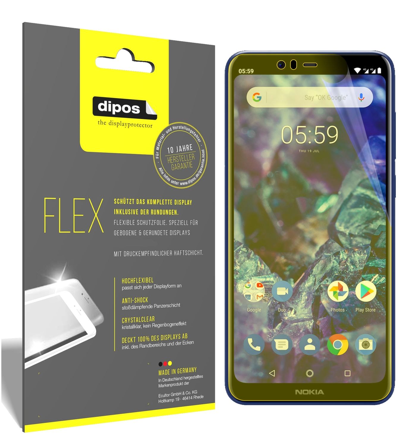 Klare Displayschutzfolie von dipos passend für Nokia 5.1 Plus, 100% Displayabdeckung und blasenfreie Montage