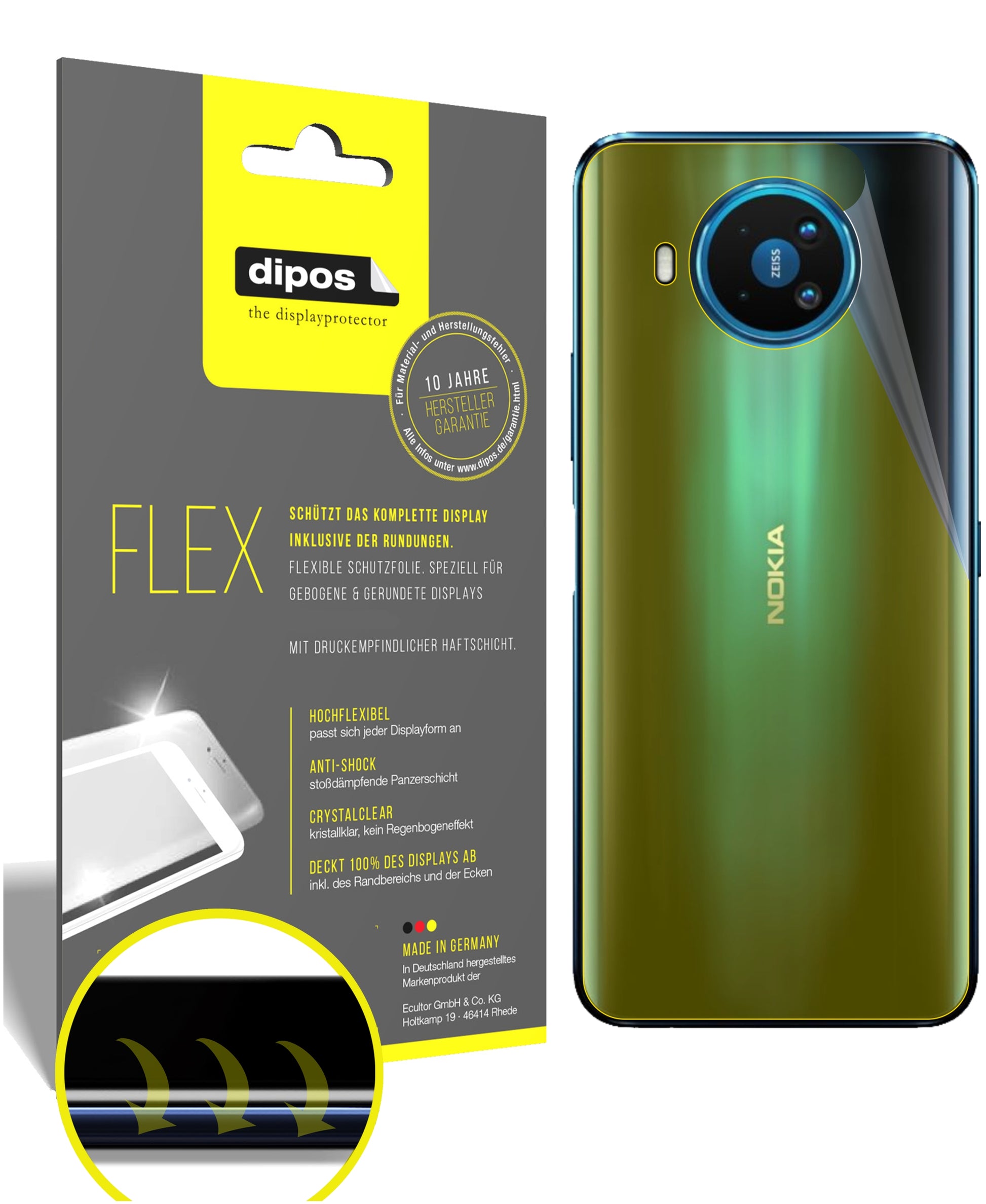 Klare Displayschutzfolie von dipos passend für Nokia 8.3 5G Rückseite, 100% Displayabdeckung und blasenfreie Montage