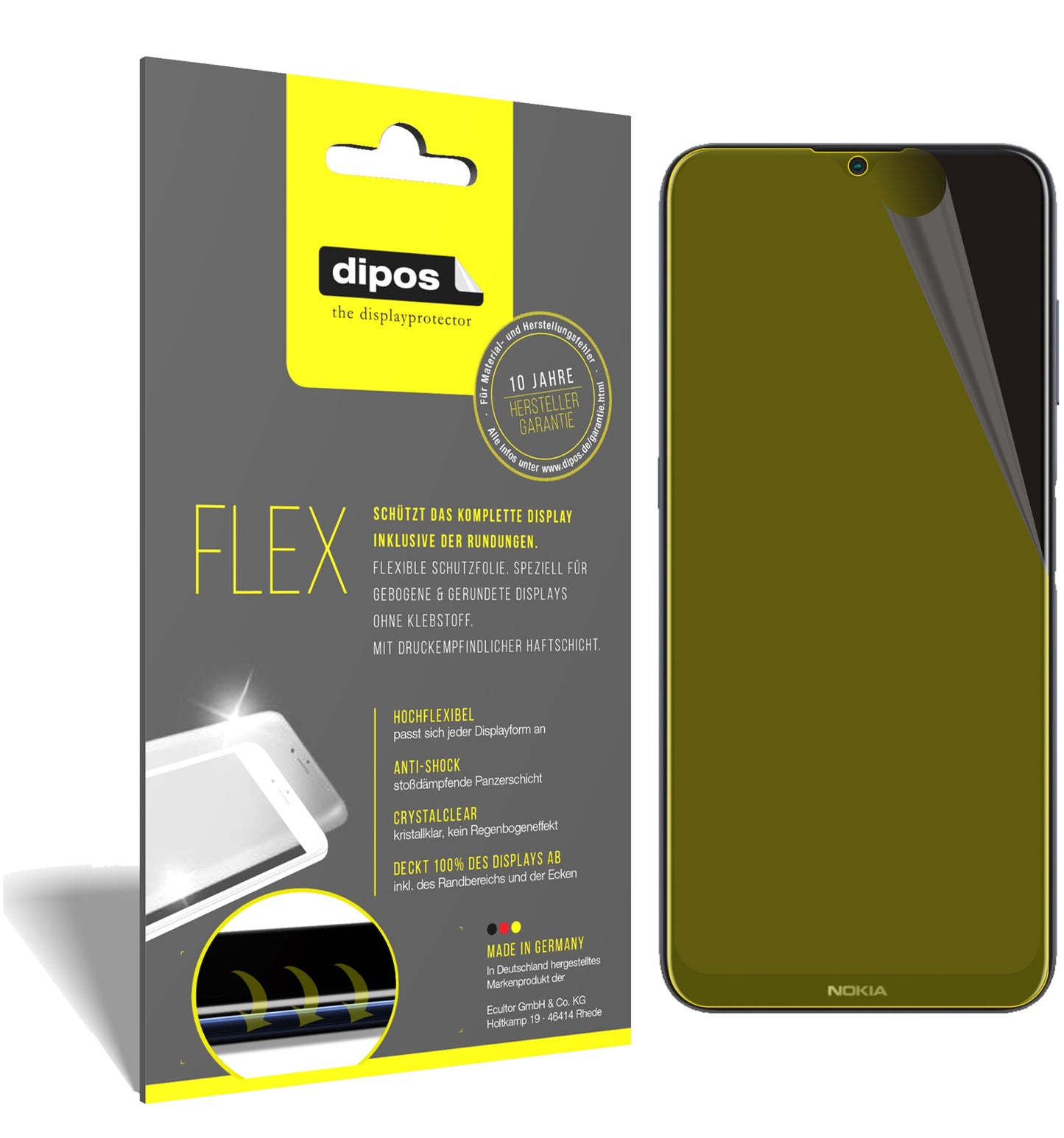 Klare Displayschutzfolie von dipos passend für Nokia G10, 100% Displayabdeckung und blasenfreie Montage