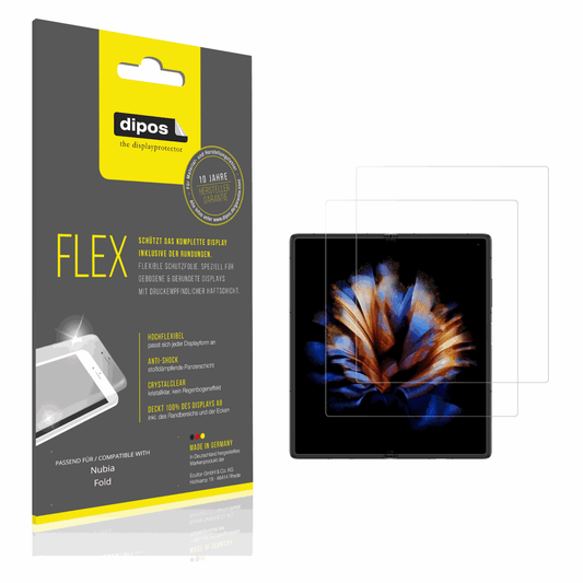Klare Displayschutzfolie von dipos passend für Nubia Fold Aussenseite, 100% Displayabdeckung und blasenfreie Montage