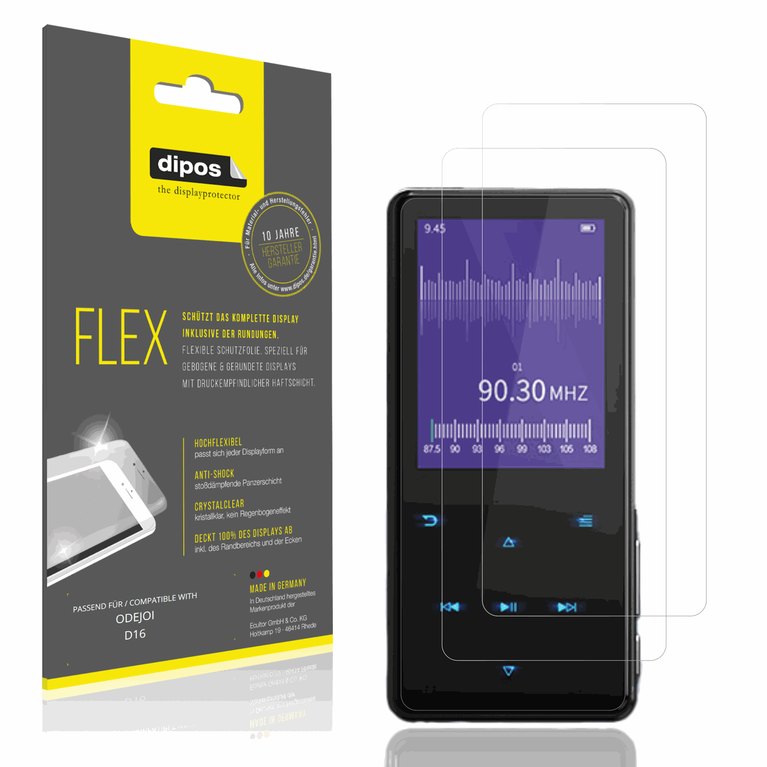 Klare Displayschutzfolie von dipos passend für ODEJOI D16, 100% Displayabdeckung und blasenfreie Montage