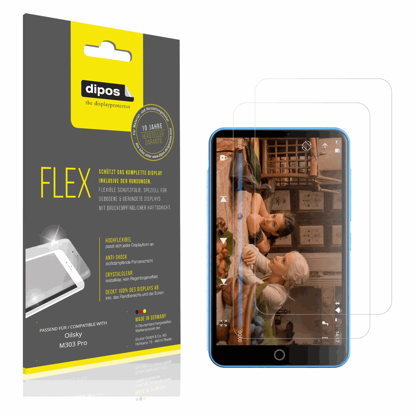 Klare Displayschutzfolie von dipos passend für Oilsky M303 Pro, 100% Displayabdeckung und blasenfreie Montage