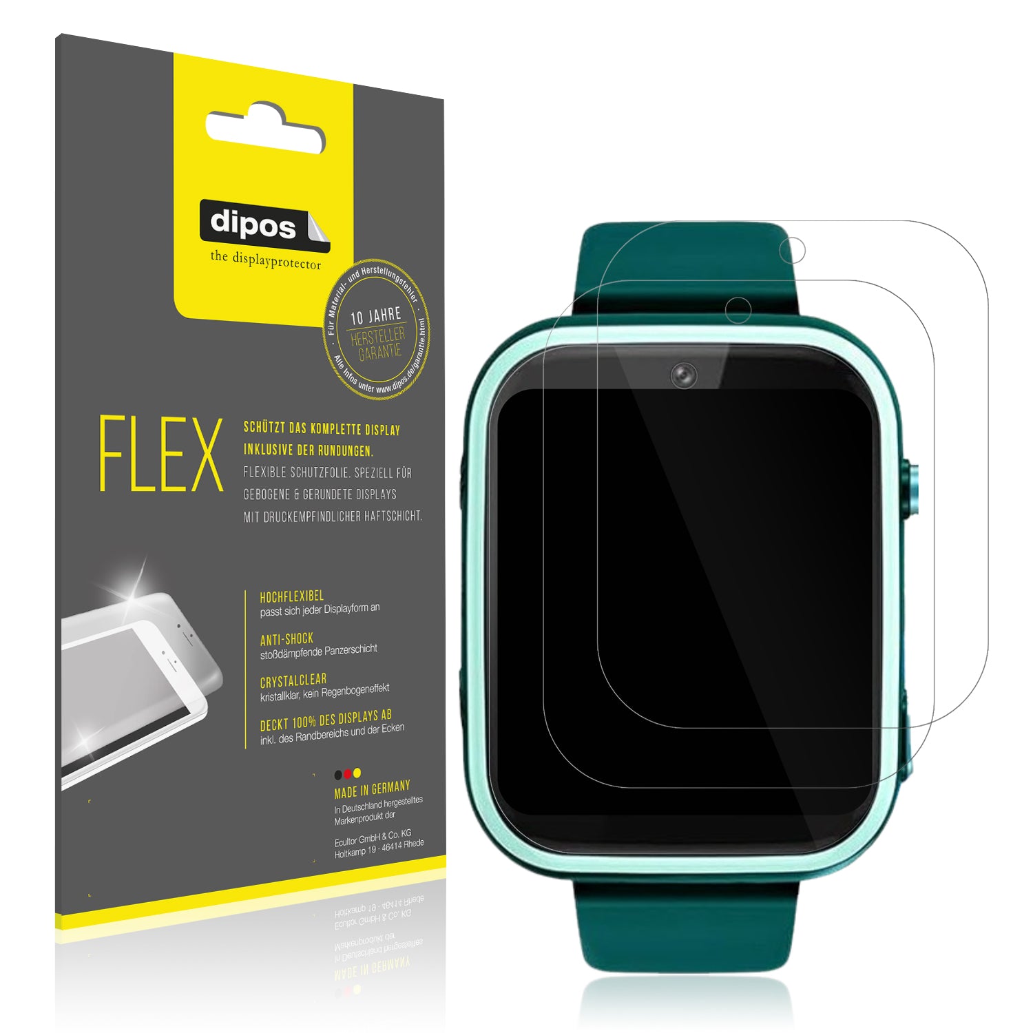 Klare Displayschutzfolie von dipos passend für Okyuk T45 Smartwatch Kinder, 100% Displayabdeckung und blasenfreie Montage