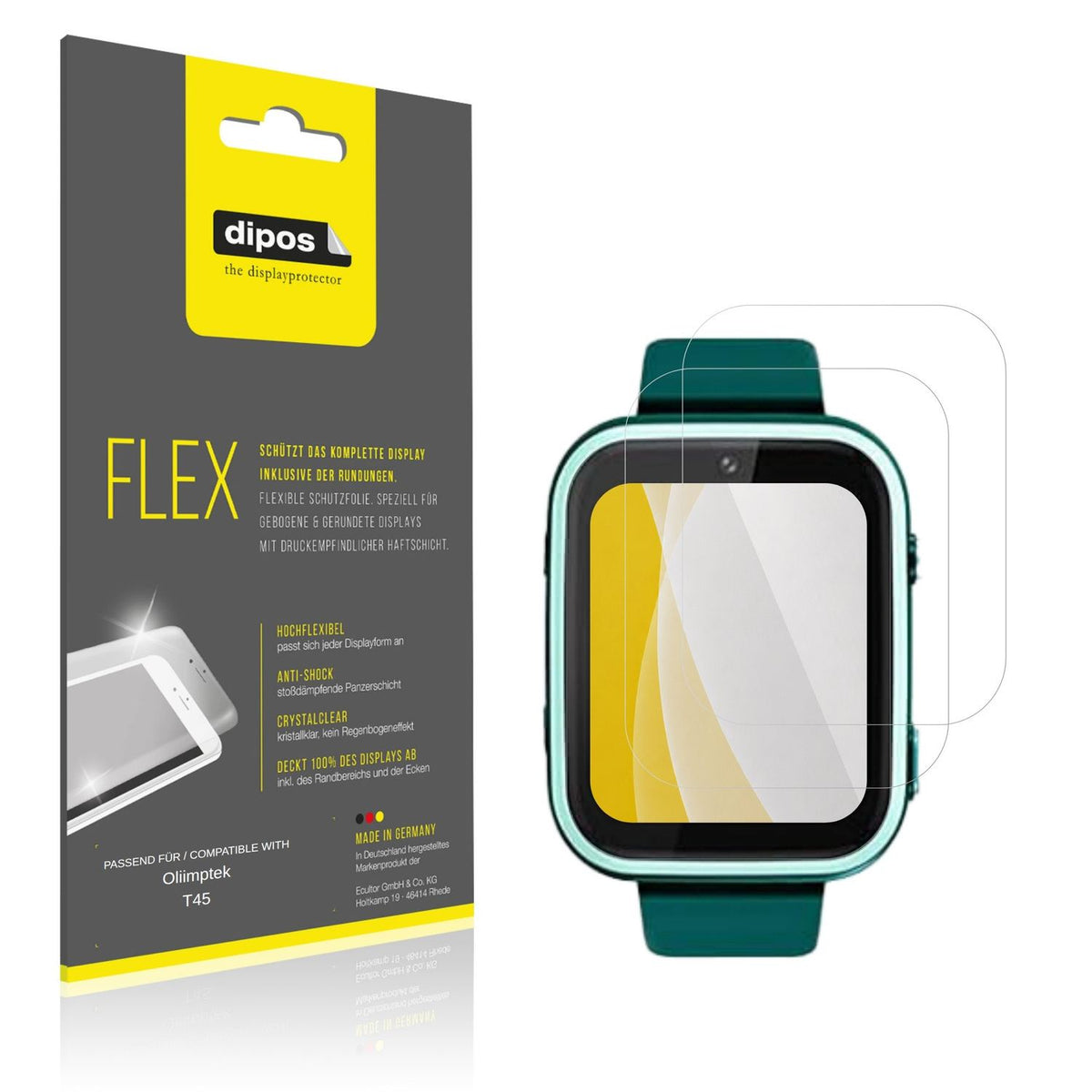 Klare Displayschutzfolie von dipos passend für Oliimptek T45, 100% Displayabdeckung und blasenfreie Montage
