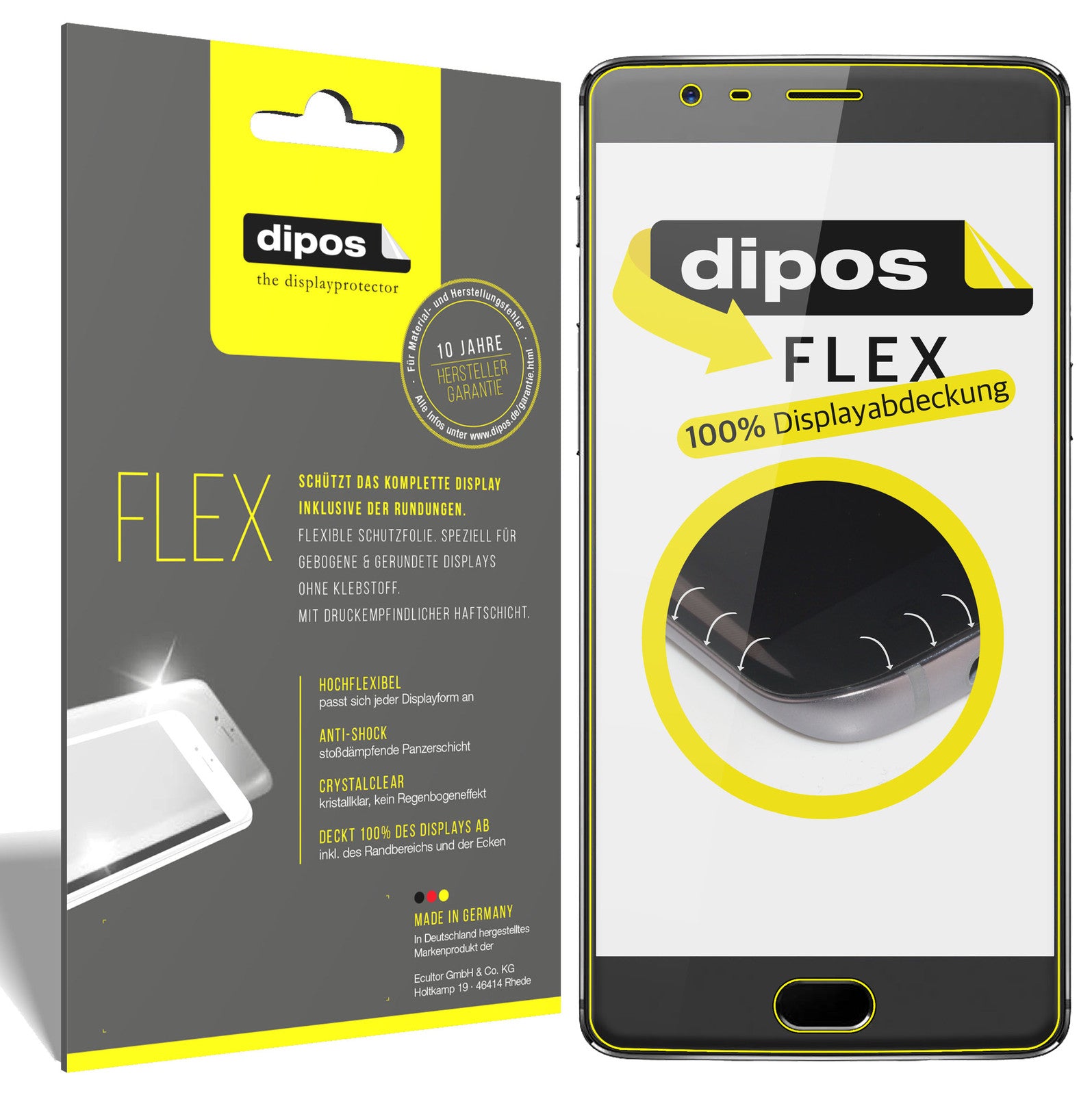 Klare Displayschutzfolie von dipos passend für OnePlus 3 / 3T, 100% Displayabdeckung und blasenfreie Montage