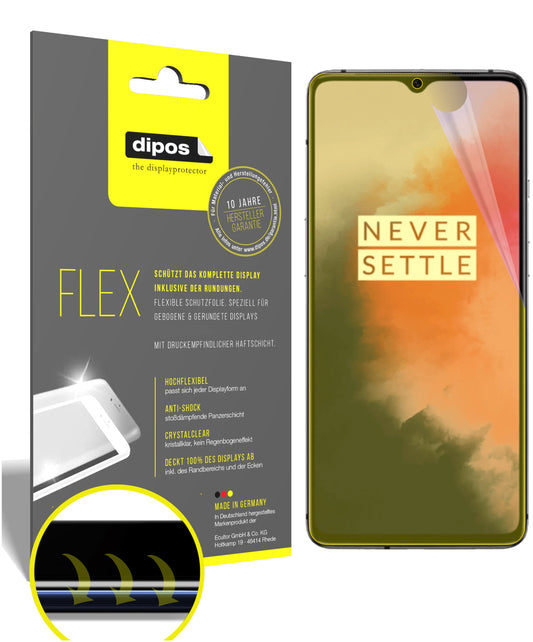 Klare Displayschutzfolie von dipos passend für OnePlus 7T, 100% Displayabdeckung und blasenfreie Montage
