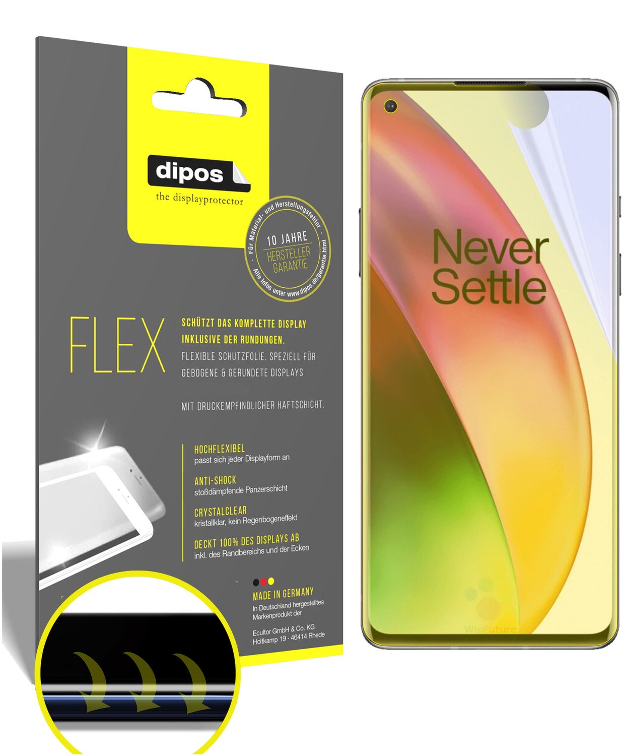 Klare Displayschutzfolie von dipos passend für OnePlus 8, 100% Displayabdeckung und blasenfreie Montage