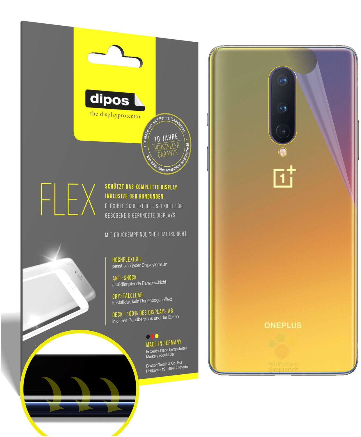 Klare Displayschutzfolie von dipos passend für OnePlus 8 Rückseite, 100% Displayabdeckung und blasenfreie Montage