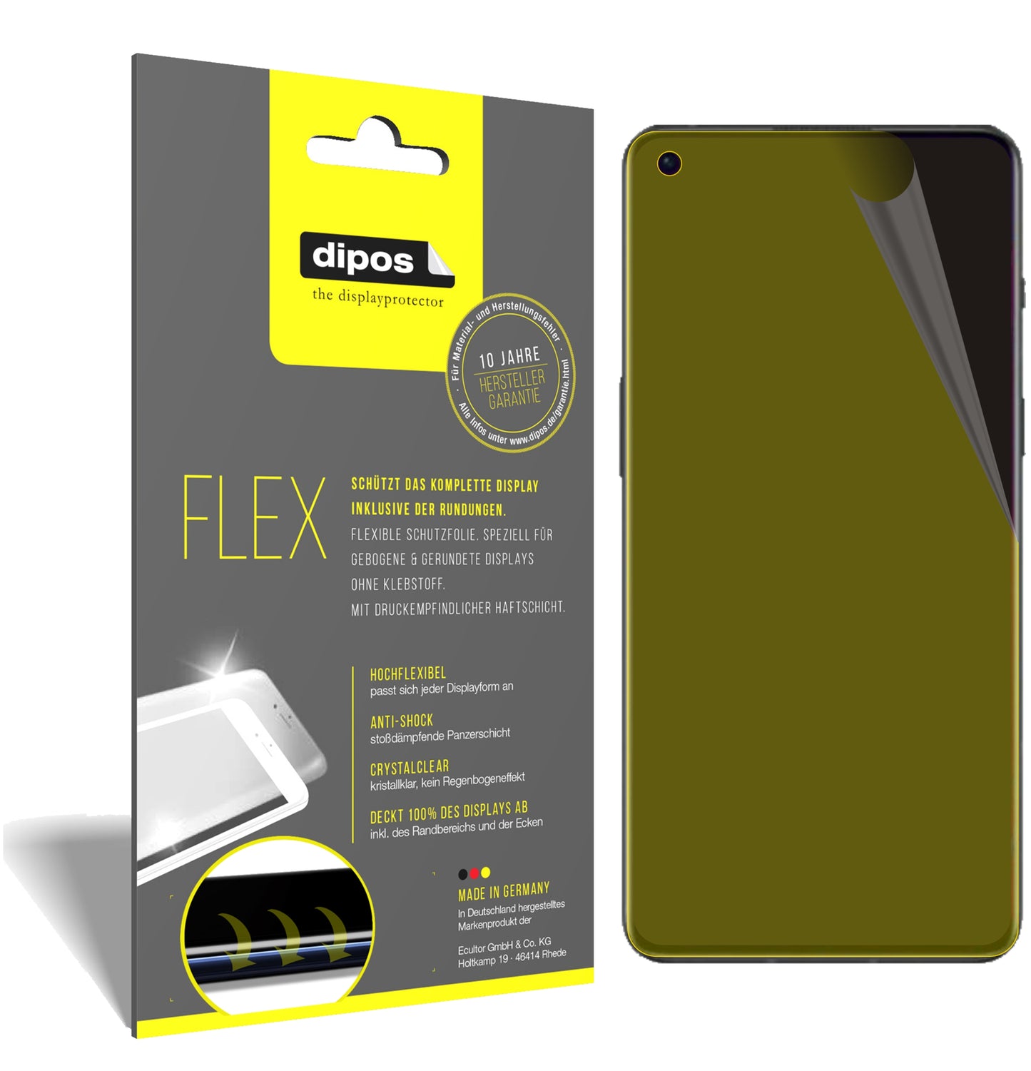 Klare Displayschutzfolie von dipos passend für OnePlus 9RT, 100% Displayabdeckung und blasenfreie Montage