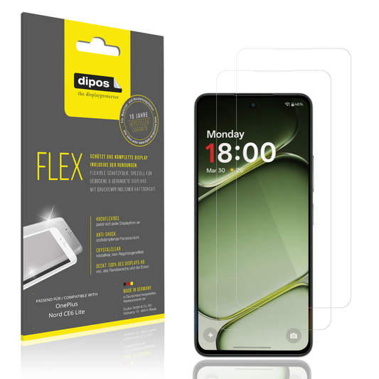 Klare Displayschutzfolie von dipos passend für OnePlus Nord CE6 Lite, 100% Displayabdeckung und blasenfreie Montage