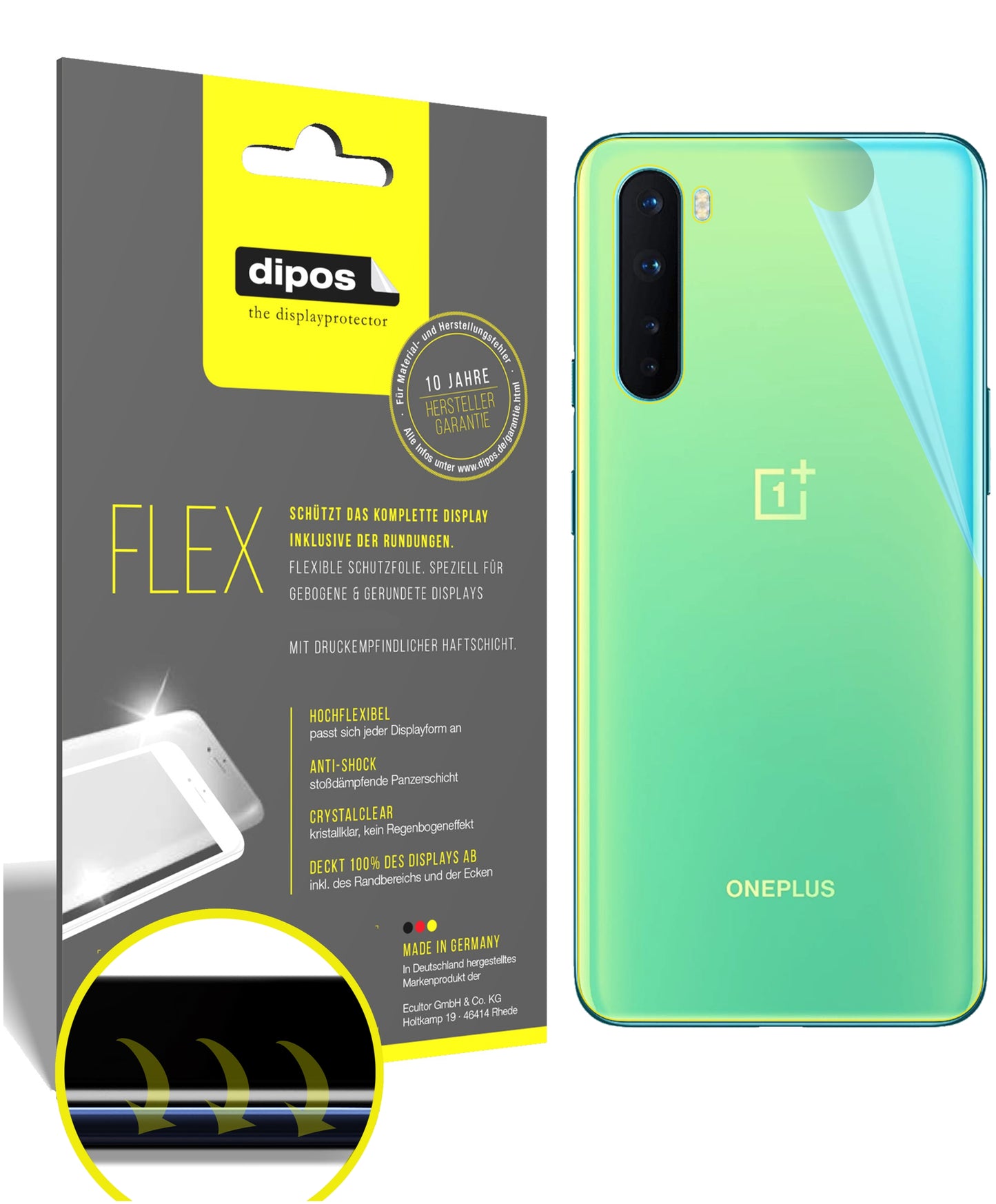 Klare Displayschutzfolie von dipos passend für OnePlus Nord Rückseite, 100% Displayabdeckung und blasenfreie Montage