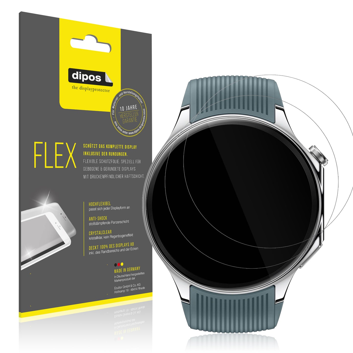 Klare Displayschutzfolie von dipos passend für OnePlus Watch 2, 100% Displayabdeckung und blasenfreie Montage