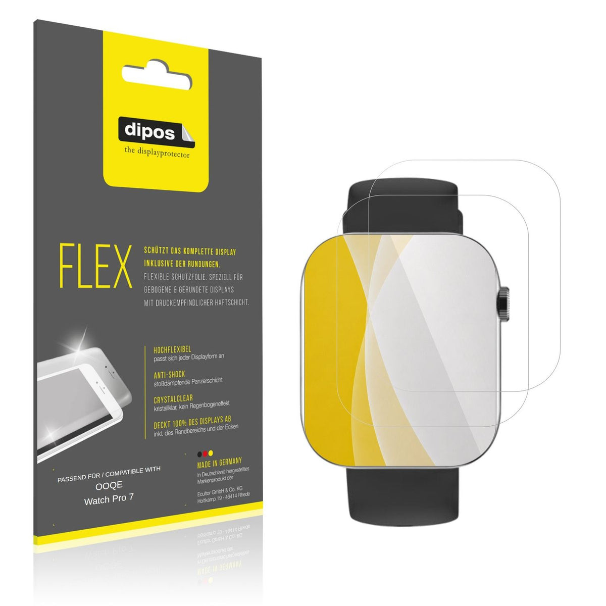 Klare Displayschutzfolie von dipos passend für Ooqe Watch Pro 7, 100% Displayabdeckung und blasenfreie Montage