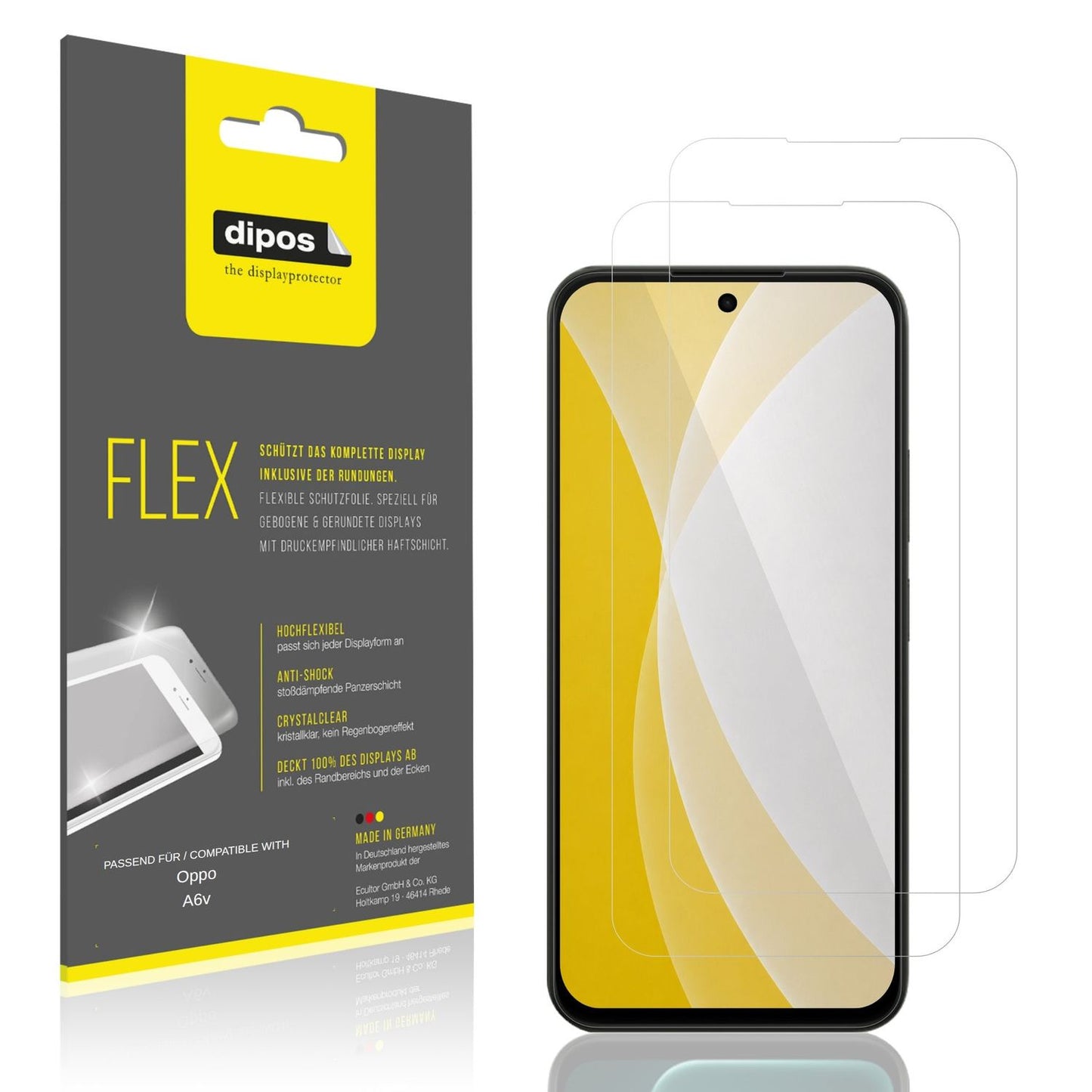 Klare Displayschutzfolie von dipos passend für Oppo A6v, 100% Displayabdeckung und blasenfreie Montage