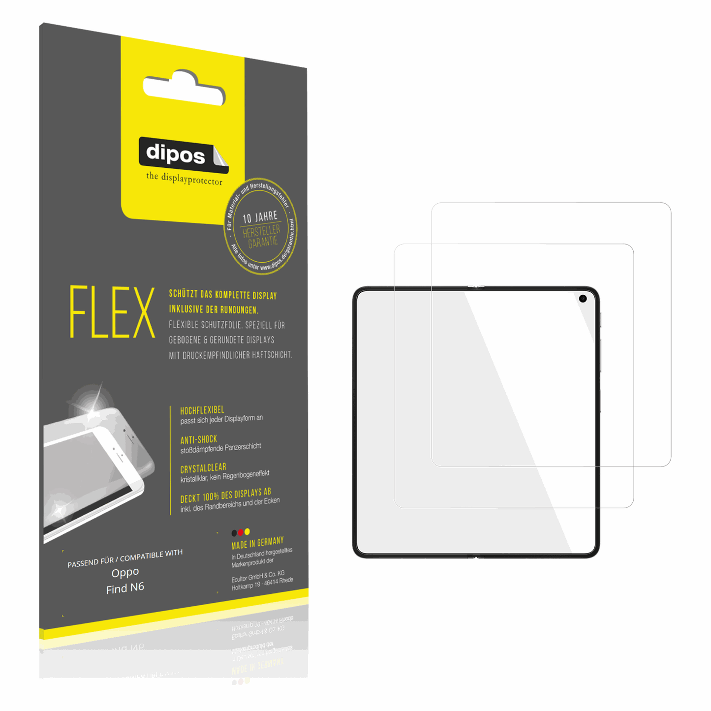 Klare Displayschutzfolie von dipos passend für Oppo Find N6, 100% Displayabdeckung und blasenfreie Montage