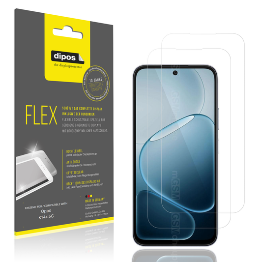 Klare Displayschutzfolie von dipos passend für Oppo K14x 5G, 100% Displayabdeckung und blasenfreie Montage