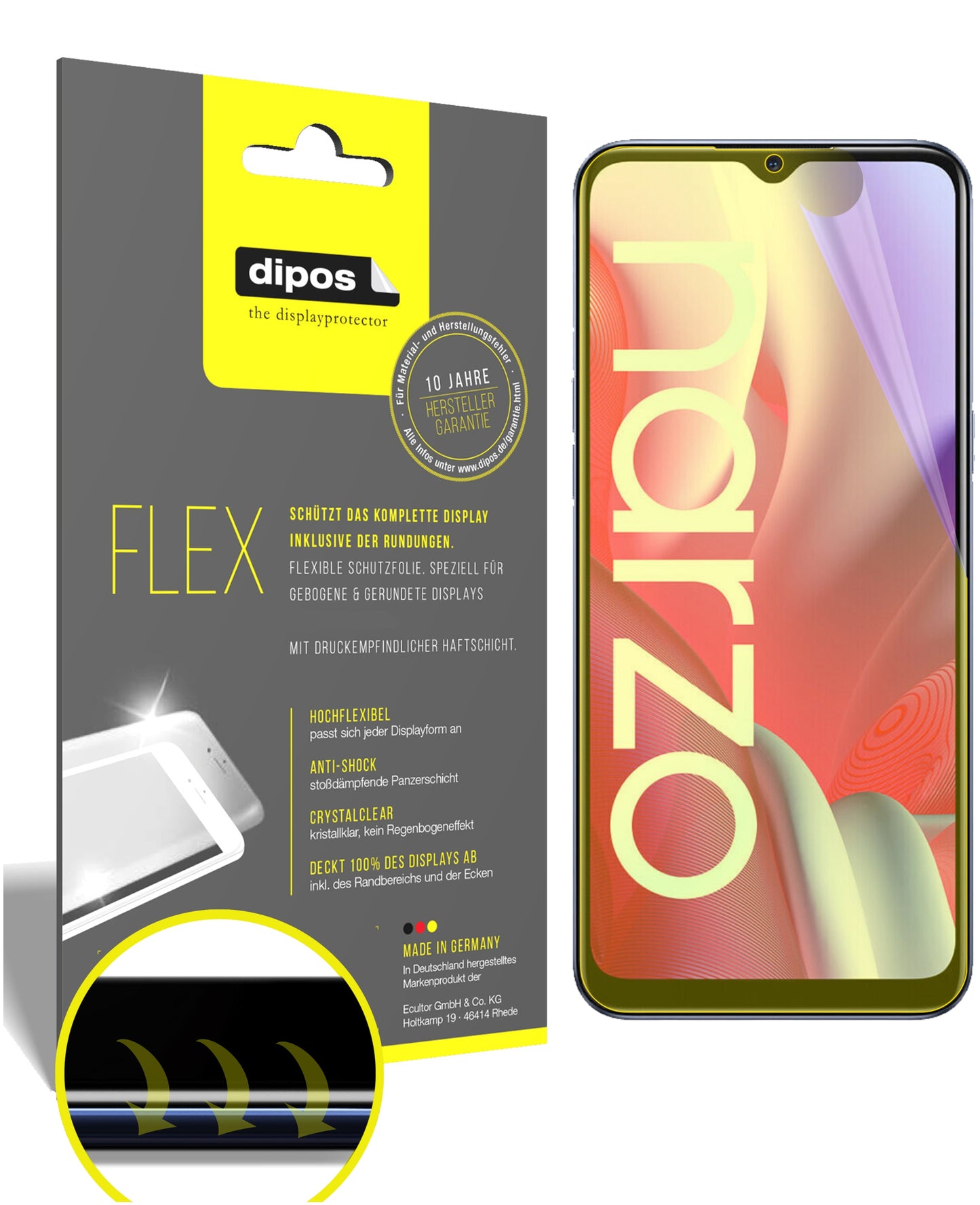 Klare Displayschutzfolie von dipos passend für Oppo Realme Narzo 20, 100% Displayabdeckung und blasenfreie Montage