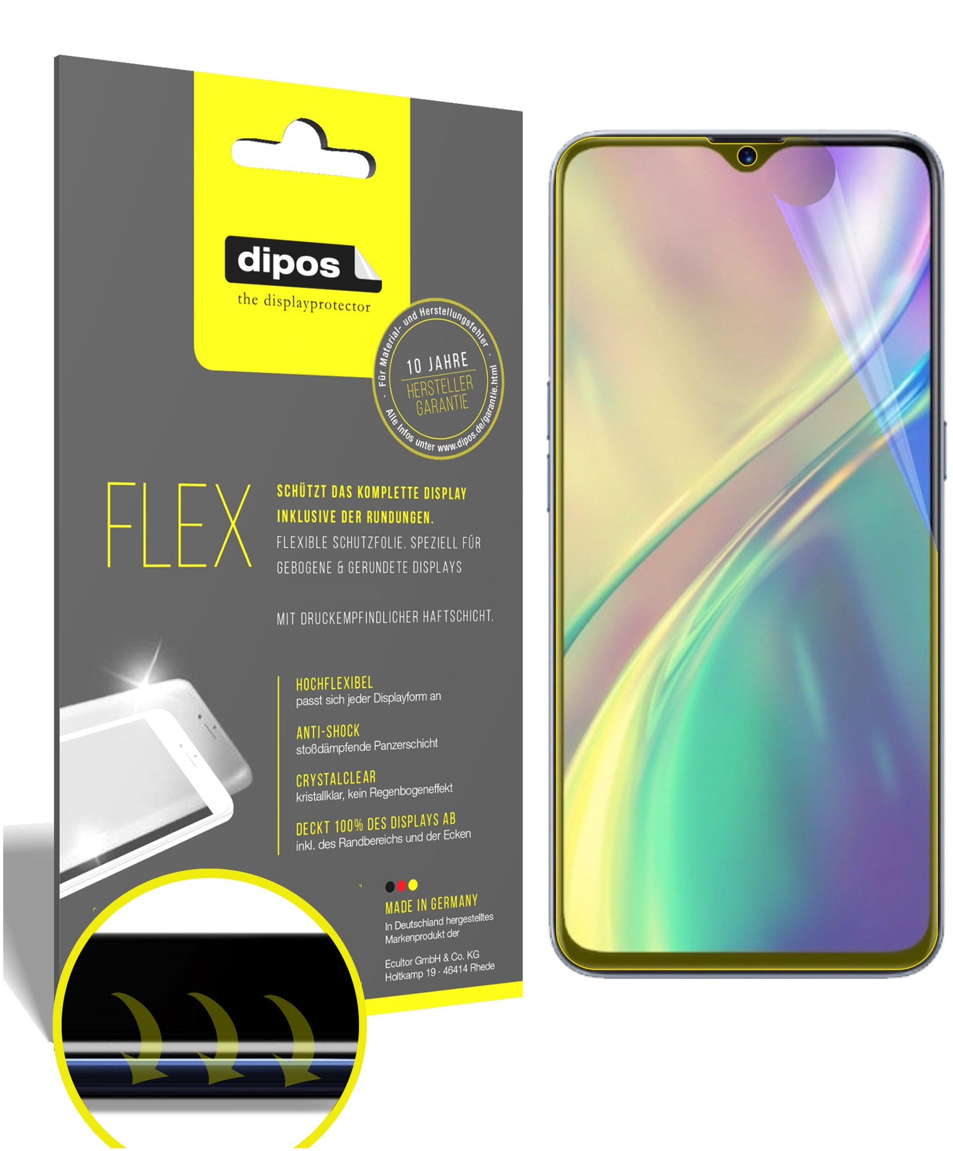 Klare Displayschutzfolie von dipos passend für Oppo Realme XT, 100% Displayabdeckung und blasenfreie Montage