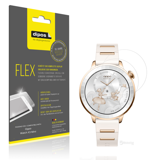 Klare Displayschutzfolie von dipos passend für Oppo Watch X3 Mini, 100% Displayabdeckung und blasenfreie Montage