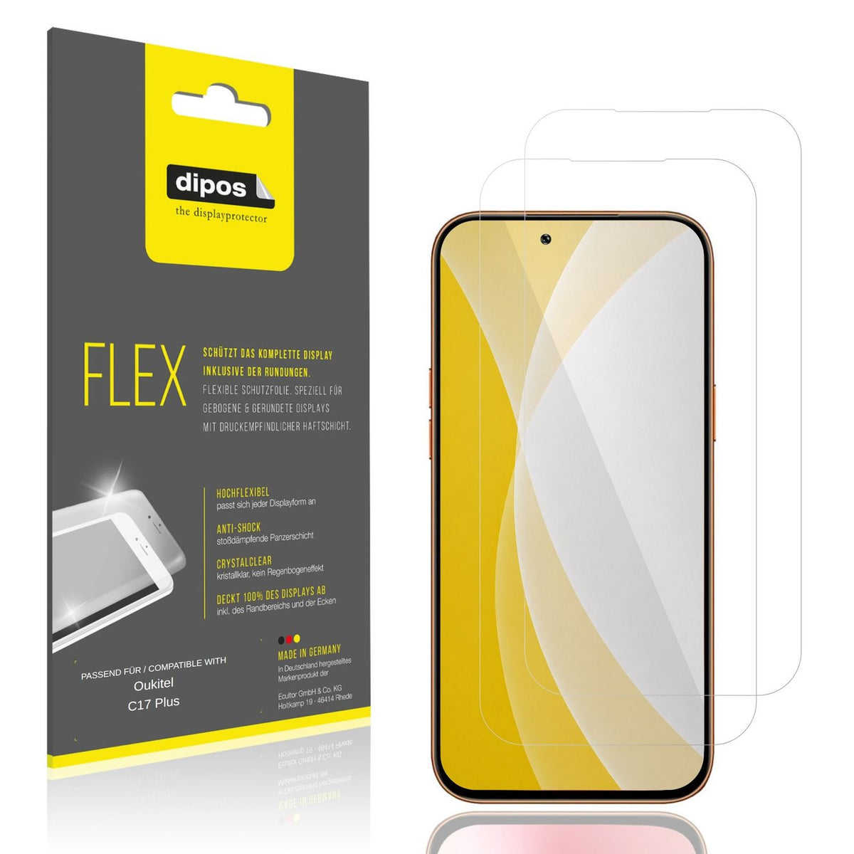 Klare Displayschutzfolie von dipos passend für Oukitel C17 Plus, 100% Displayabdeckung und blasenfreie Montage