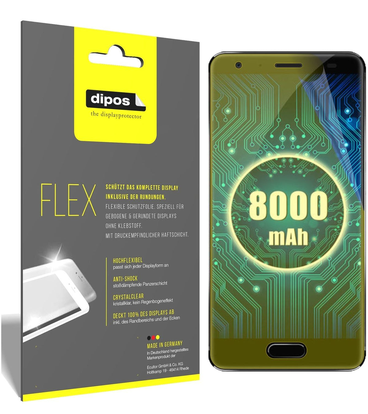 Klare Displayschutzfolie von dipos passend für Oukitel K8000, 100% Displayabdeckung und blasenfreie Montage