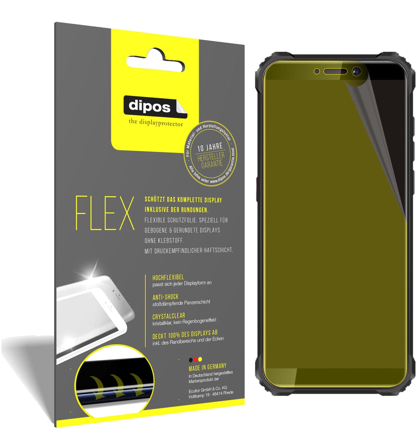 Klare Displayschutzfolie von dipos passend für Oukitel WP5 Pro (2020), 100% Displayabdeckung und blasenfreie Montage