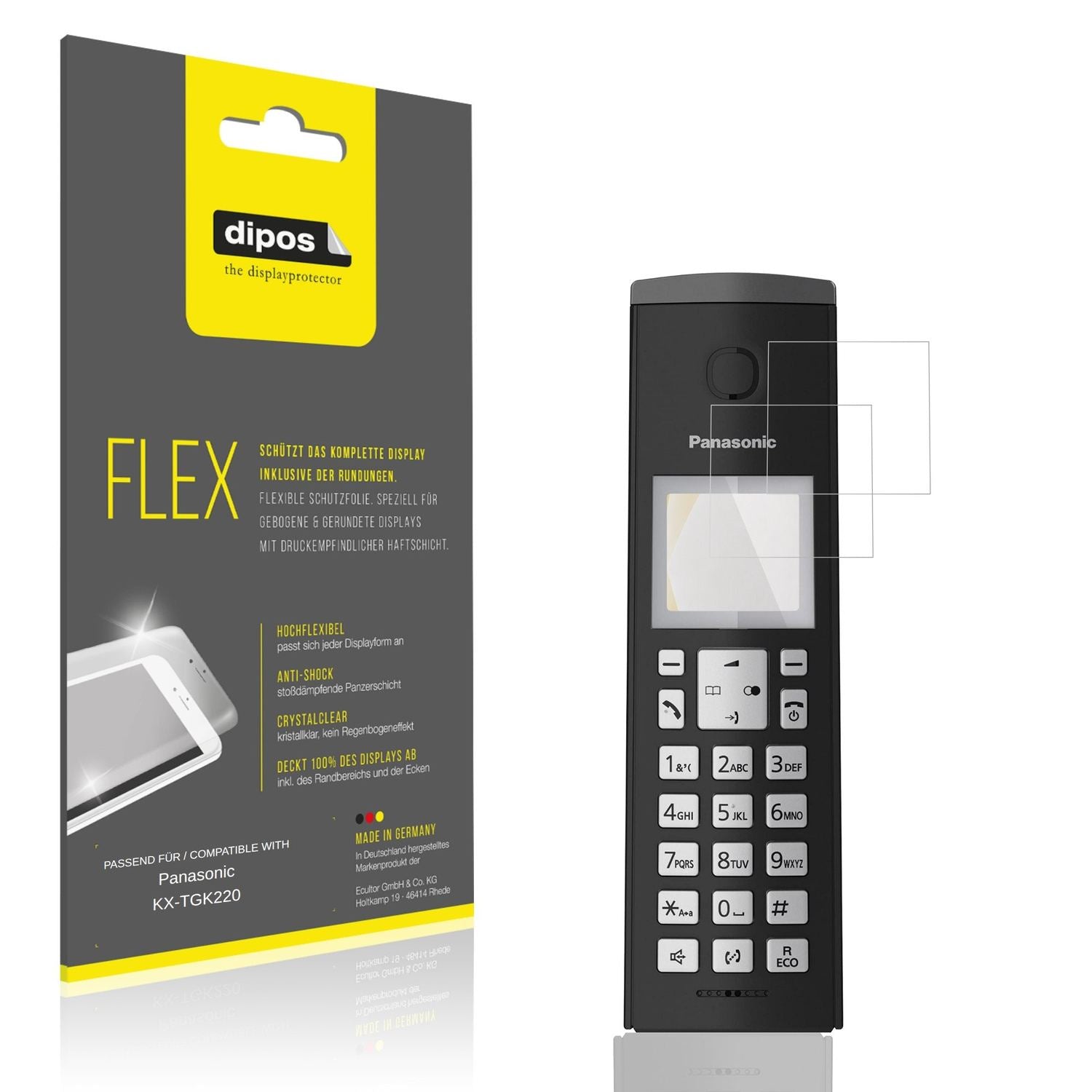 Klare Displayschutzfolie von dipos passend für Panasonic KX-TGK220, 100% Displayabdeckung und blasenfreie Montage