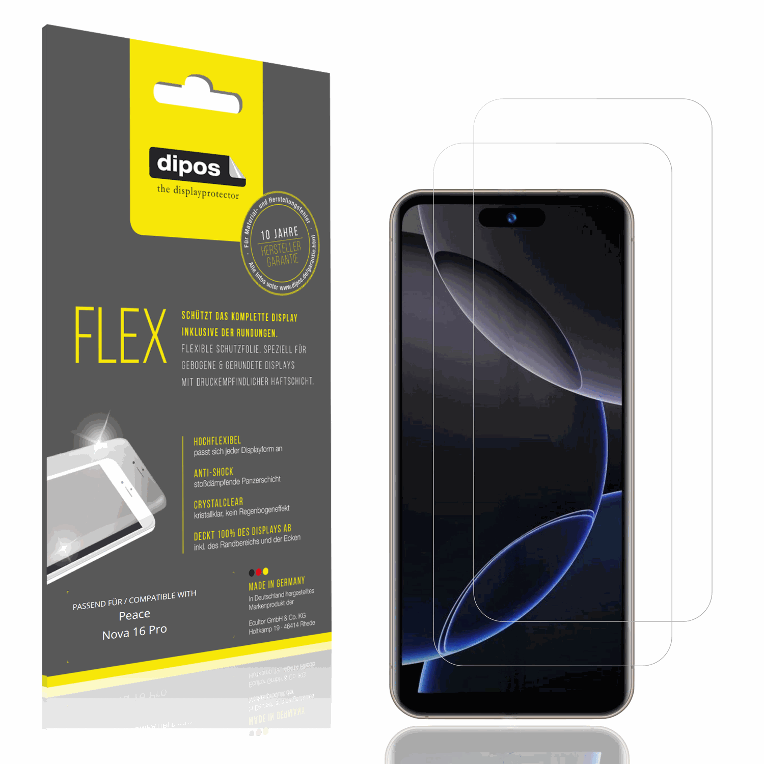 Klare Displayschutzfolie von dipos passend für Peace Nova 16 Pro, 100% Displayabdeckung und blasenfreie Montage