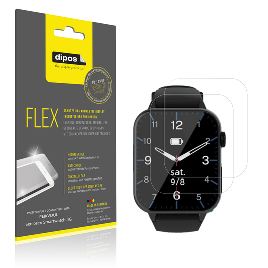 Klare Displayschutzfolie von dipos passend für PEIKVOUL Senioren Smartwatch 4G, 100% Displayabdeckung und blasenfreie Montage