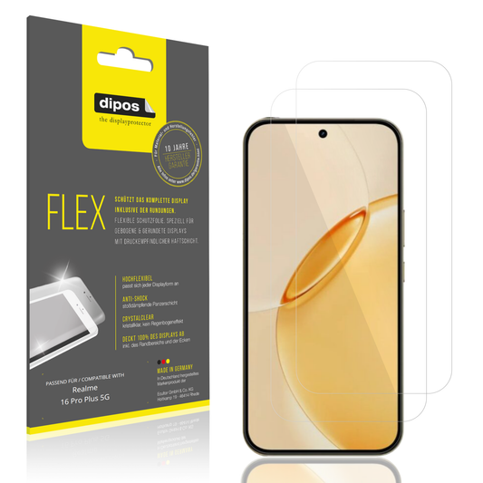 Klare Displayschutzfolie von dipos passend für Realme 16 Pro Plus 5G, 100% Displayabdeckung und blasenfreie Montage